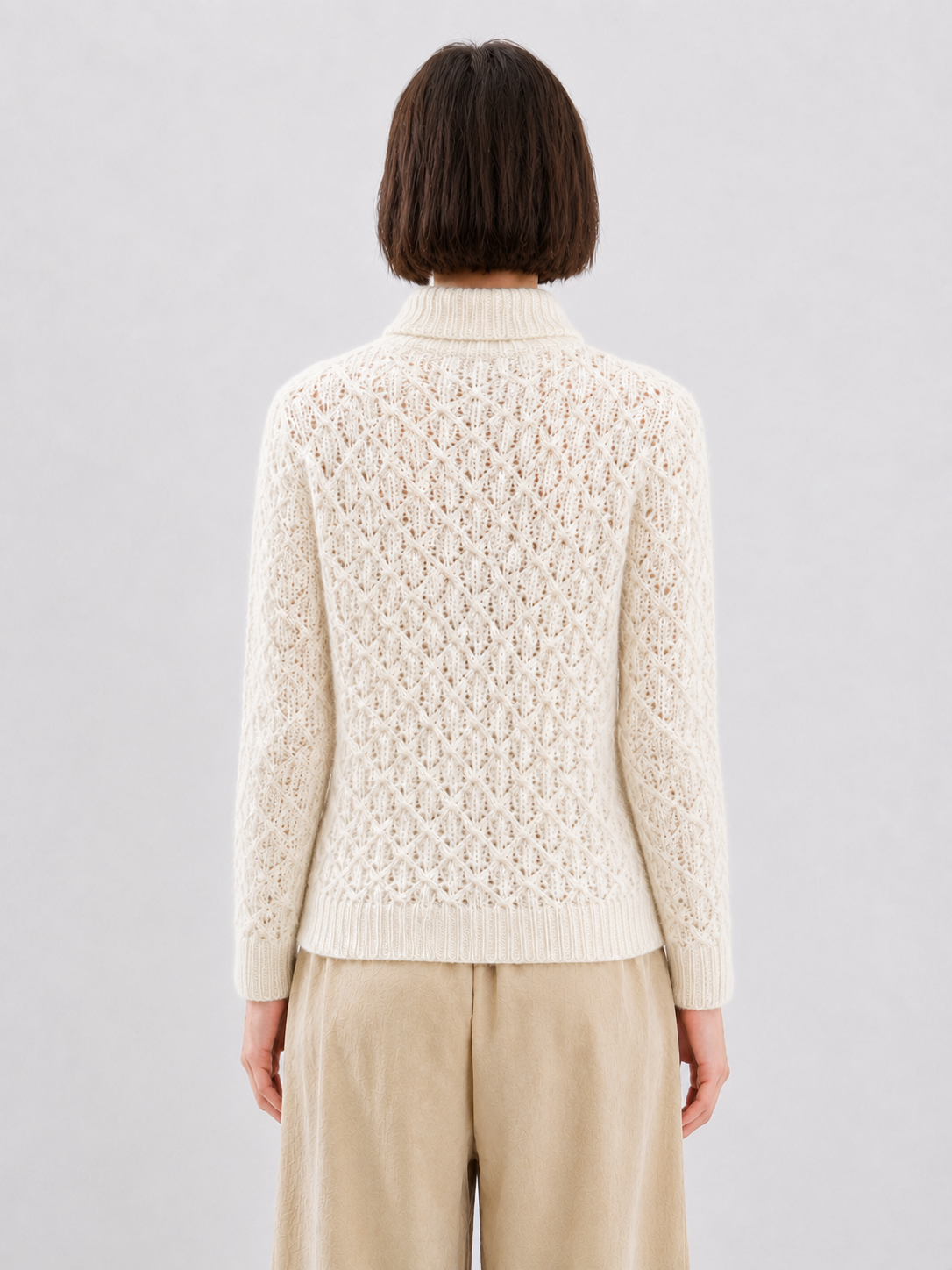 Womens Henley Cable Knit Sweater Mock Neck Button Placket Pullover Cream Chunky Ladies Jumper Autumn Winter Knitwear