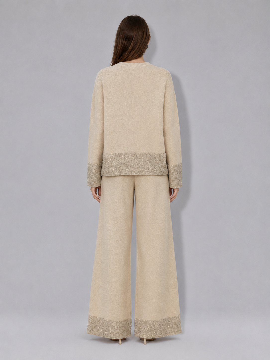 Autumn Soft Bottom Knit Pullover and Pants Set Casual Solid Cashmere Knitted Sweater Set Knitted Two-pieces Set for Women