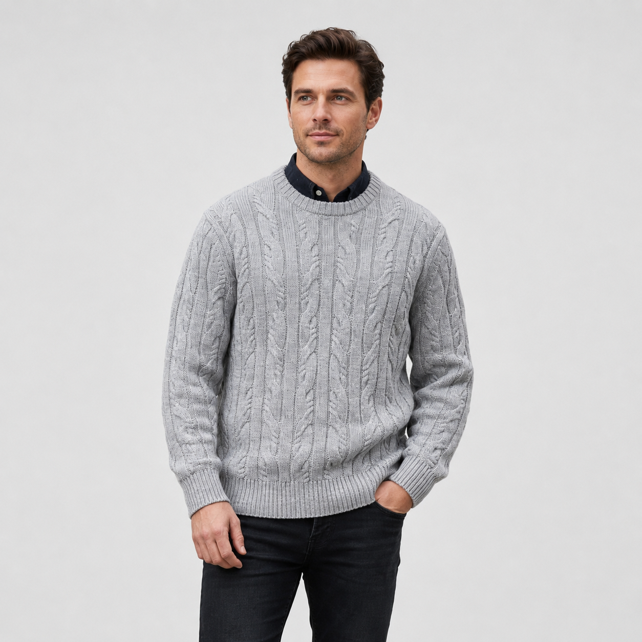 Custom OEM/ODM Premium Men's Anti-Wrinkle 100% Cotton Winter Knitwear Pullover Crew Neck Long Sleeve with Custom Logo Options