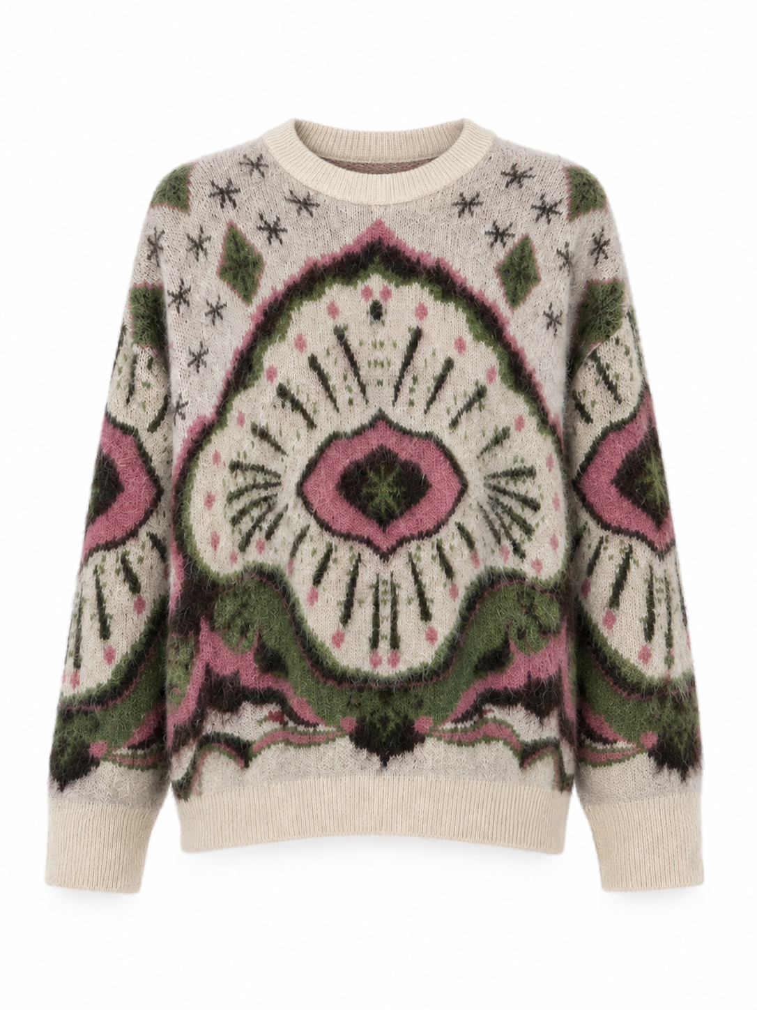 Women's vintage country-themed knit pullover sweater, casual long-sleeved loose oversized sweater