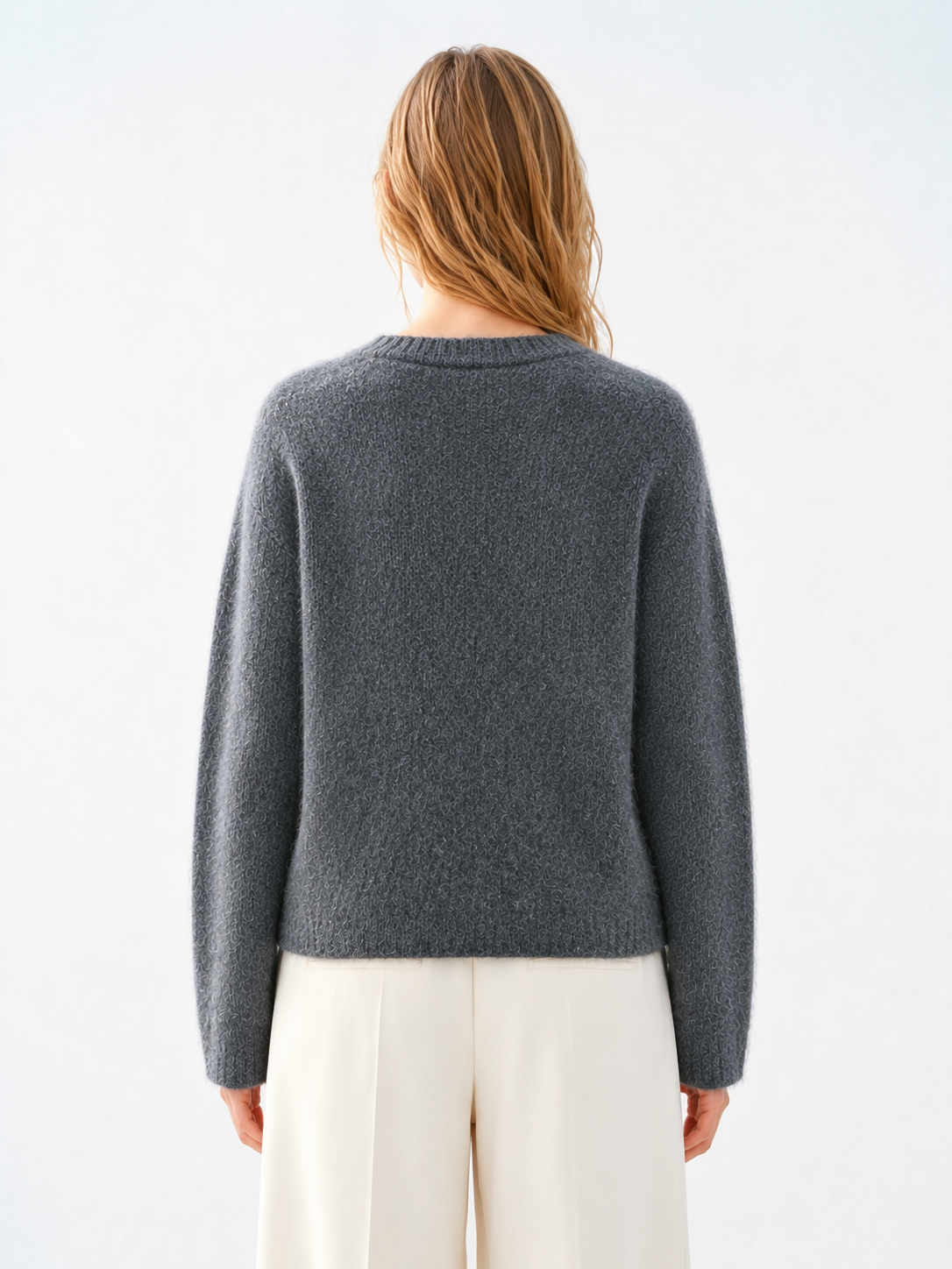 Women Fluffy Knit Sweater V Neck Wool Blend Pullover Ladies Heather Grey Jumper Cozy Warm Autumn Winter Knit Top