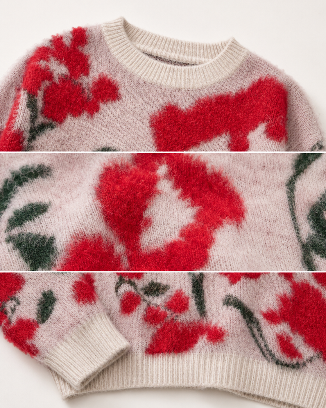 Custom Knitwear Manufacturer Print Pattern Floral Sweater Women Knitted Pullover Crew Neck Winter Knit Women Sweater