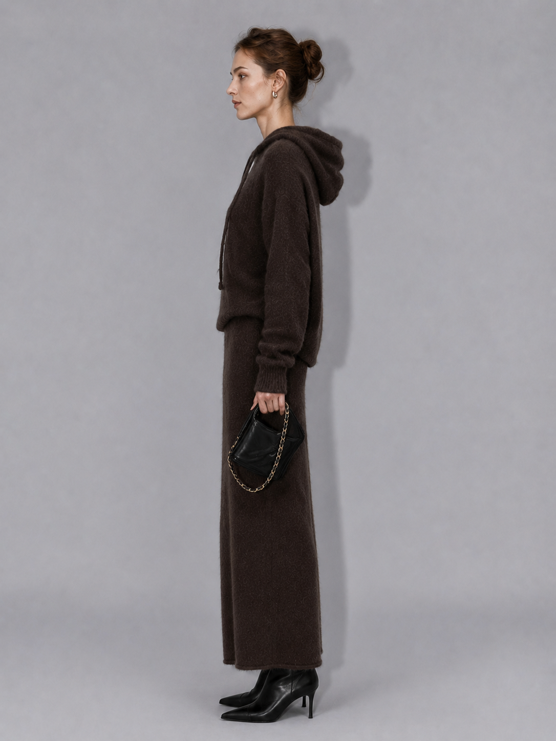 Womens Knit Hoodie and Maxi Skirt Set Long Sleeve Drawstring Sweater Two Piece Ladies Autumn Winter Knitted Outfit Suit