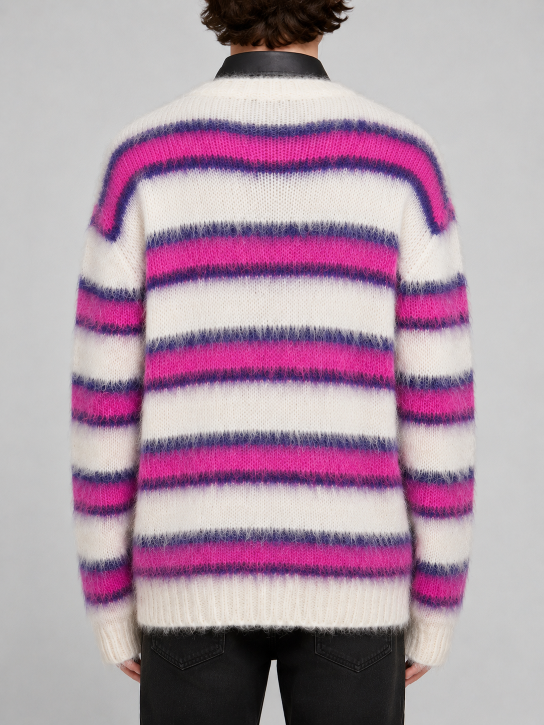 Men's Customizable Breathable Knitted Pullover Mohair Sweater Autumn Winter Warm Multi-Color Splicing Can Add Logo