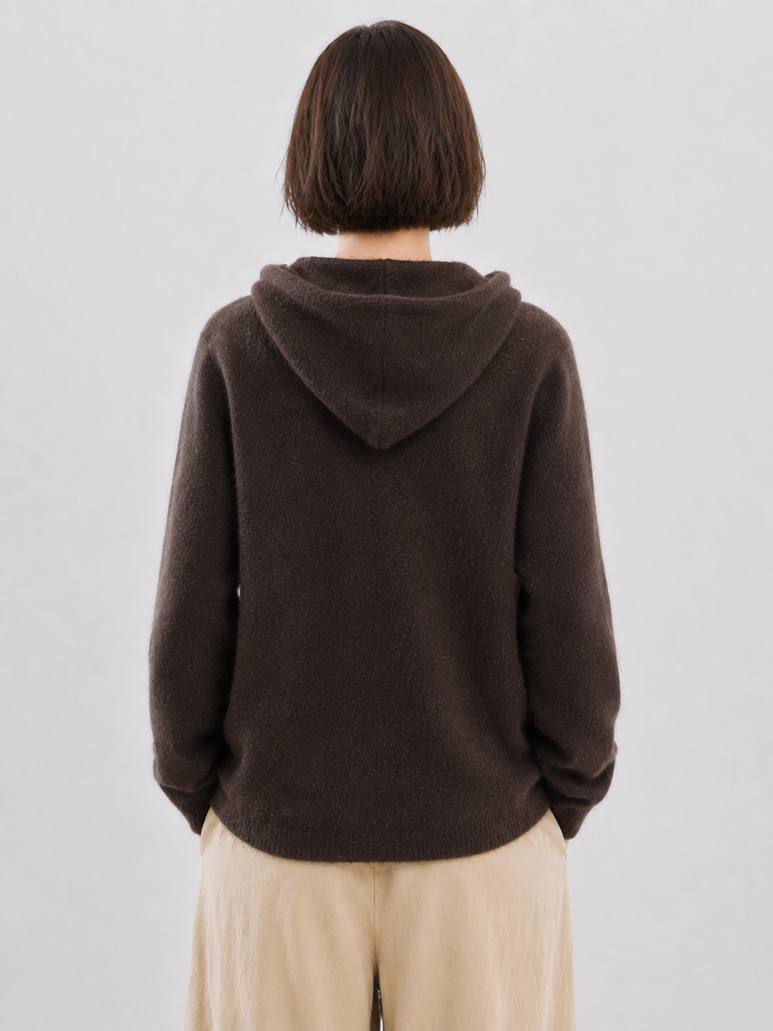 Brown Fuzzy Knit Zip Up Hoodie Women Oversized Brushed Hooded Cardigan Sweater Drop Shoulder Soft Knitwear for Autumn