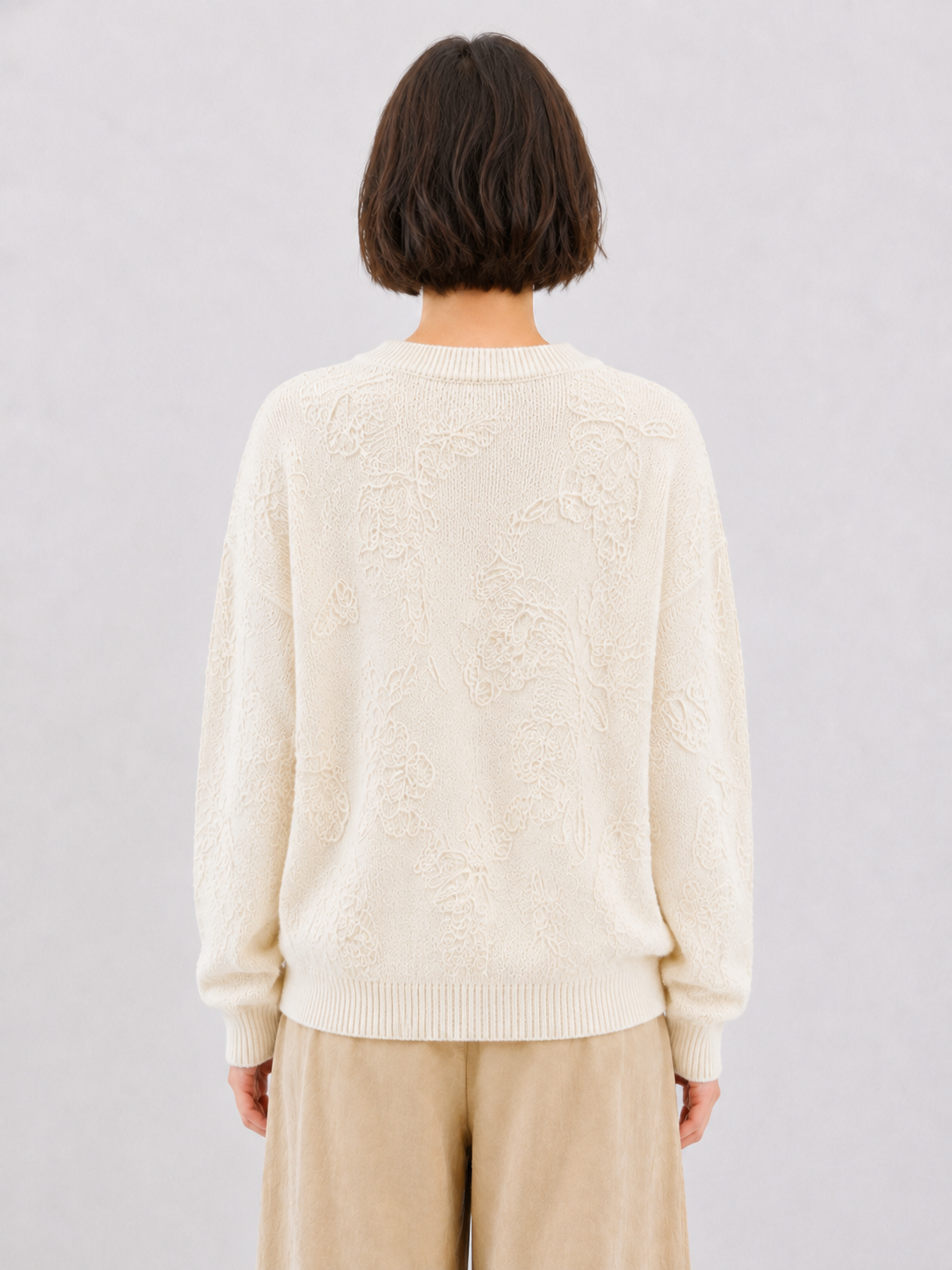 Women 3D Floral Applique Crochet Cardigan Round Neck Button Front Hollow Out Knit Sweater Handmade Openwork Lace Top