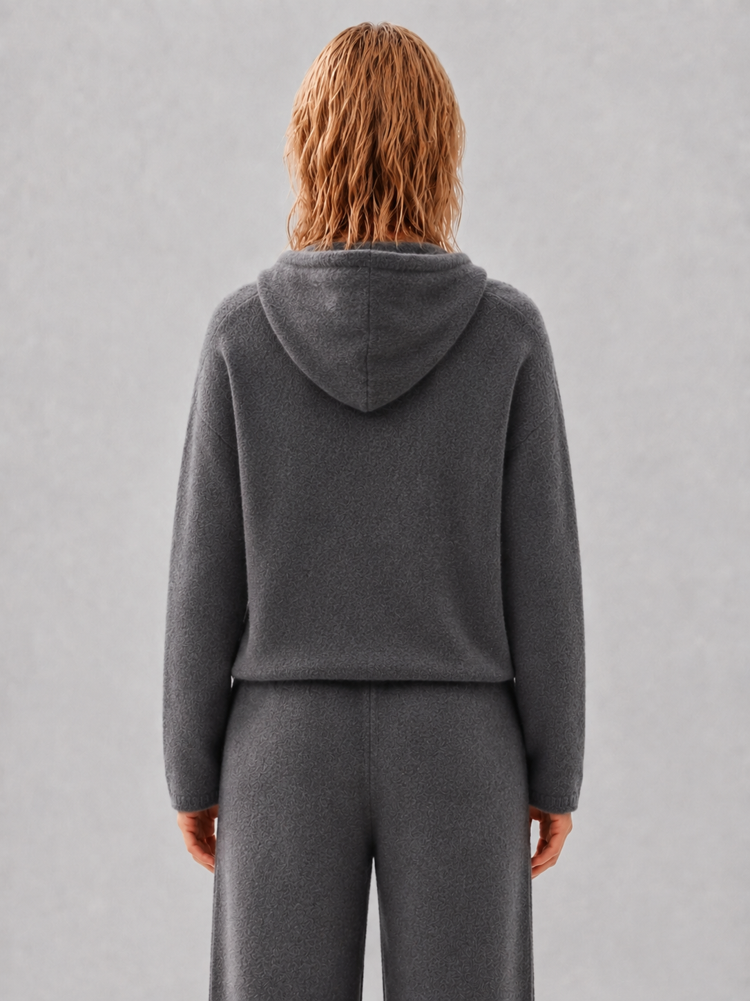 Women Knit Two Piece Set Zip Up Hoodie Cardigan and Drawstring Wide Leg Pants Grey Tracksuit Lounge Outfit Suit
