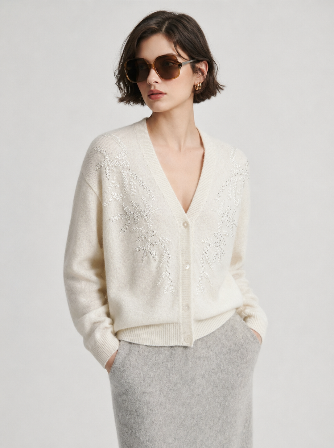 Autumn Casual Embroidered Cardigan Floral Pattern Computer Knitted Embossed Digital Printing Sweater