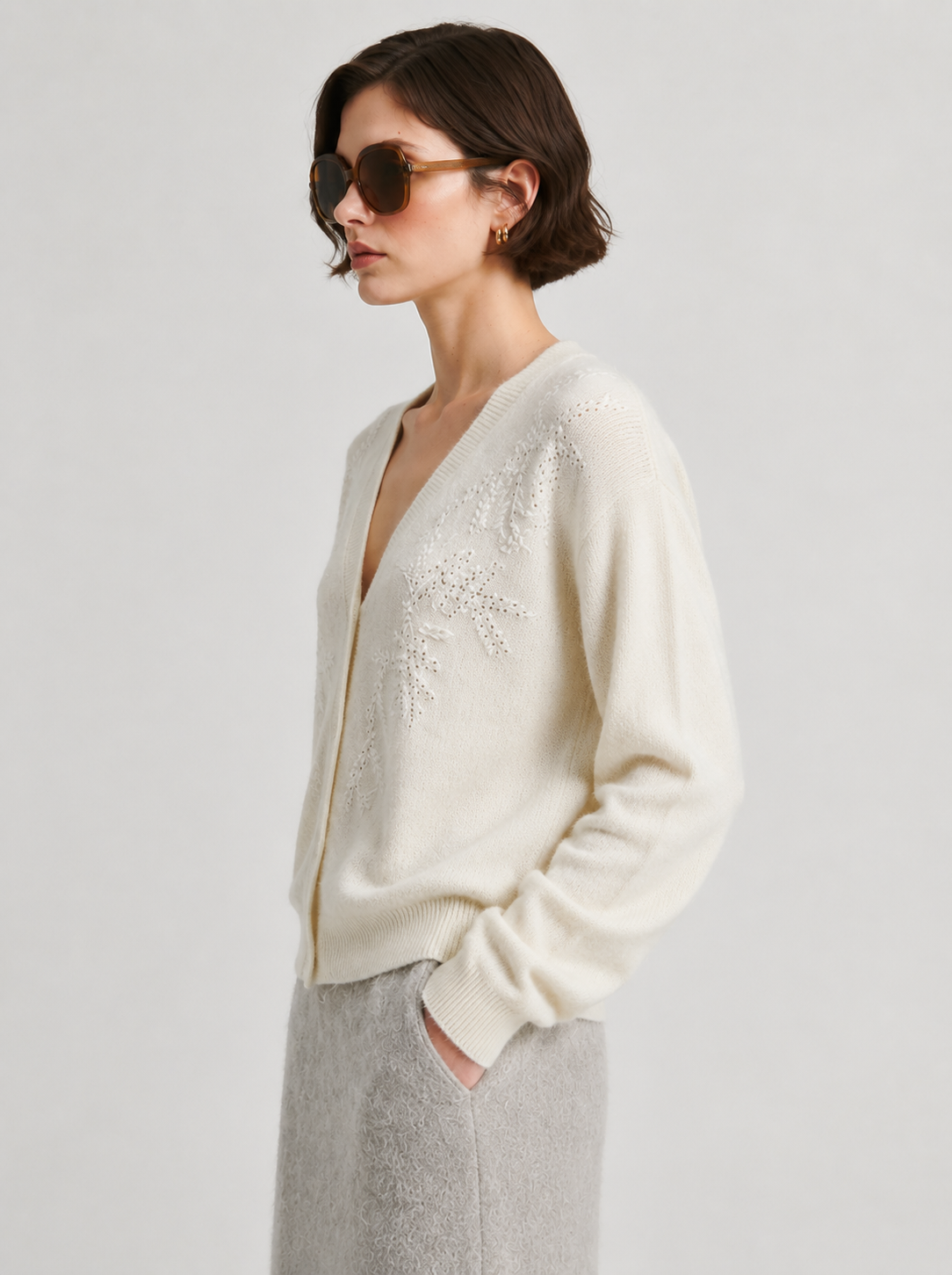 Autumn Casual Embroidered Cardigan Floral Pattern Computer Knitted Embossed Digital Printing Sweater