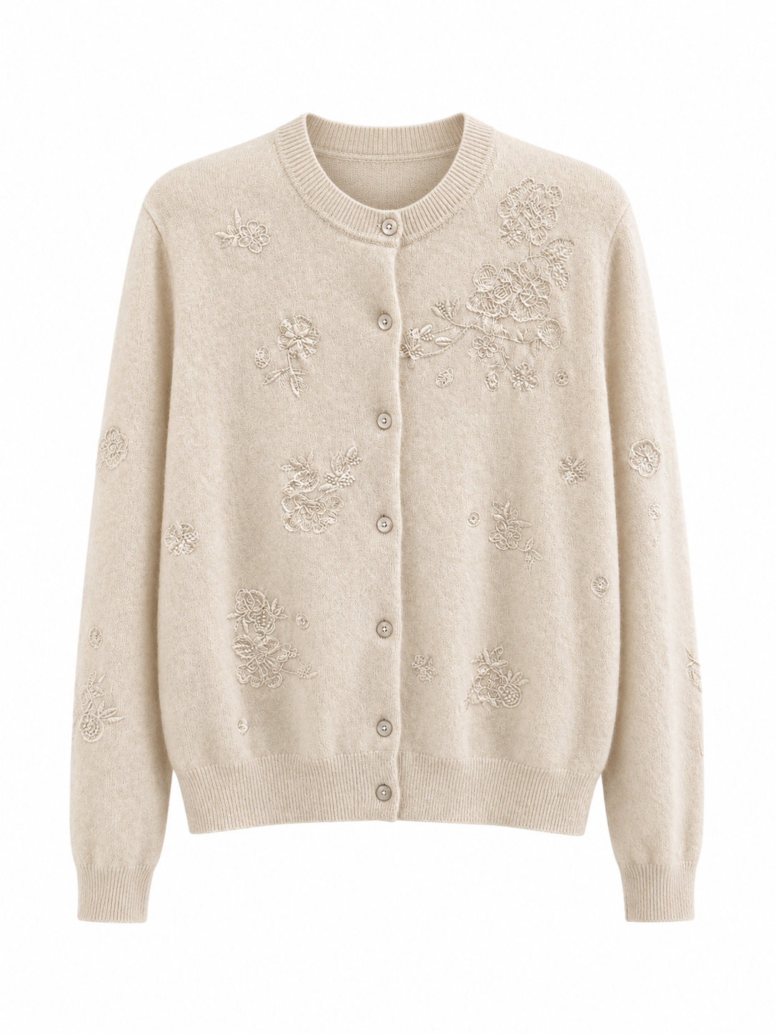 Custom Women's Cardigan Sweater Floral Embroidery Pearl Button Knit Jacket OEM Elegant Ladies Knitwear