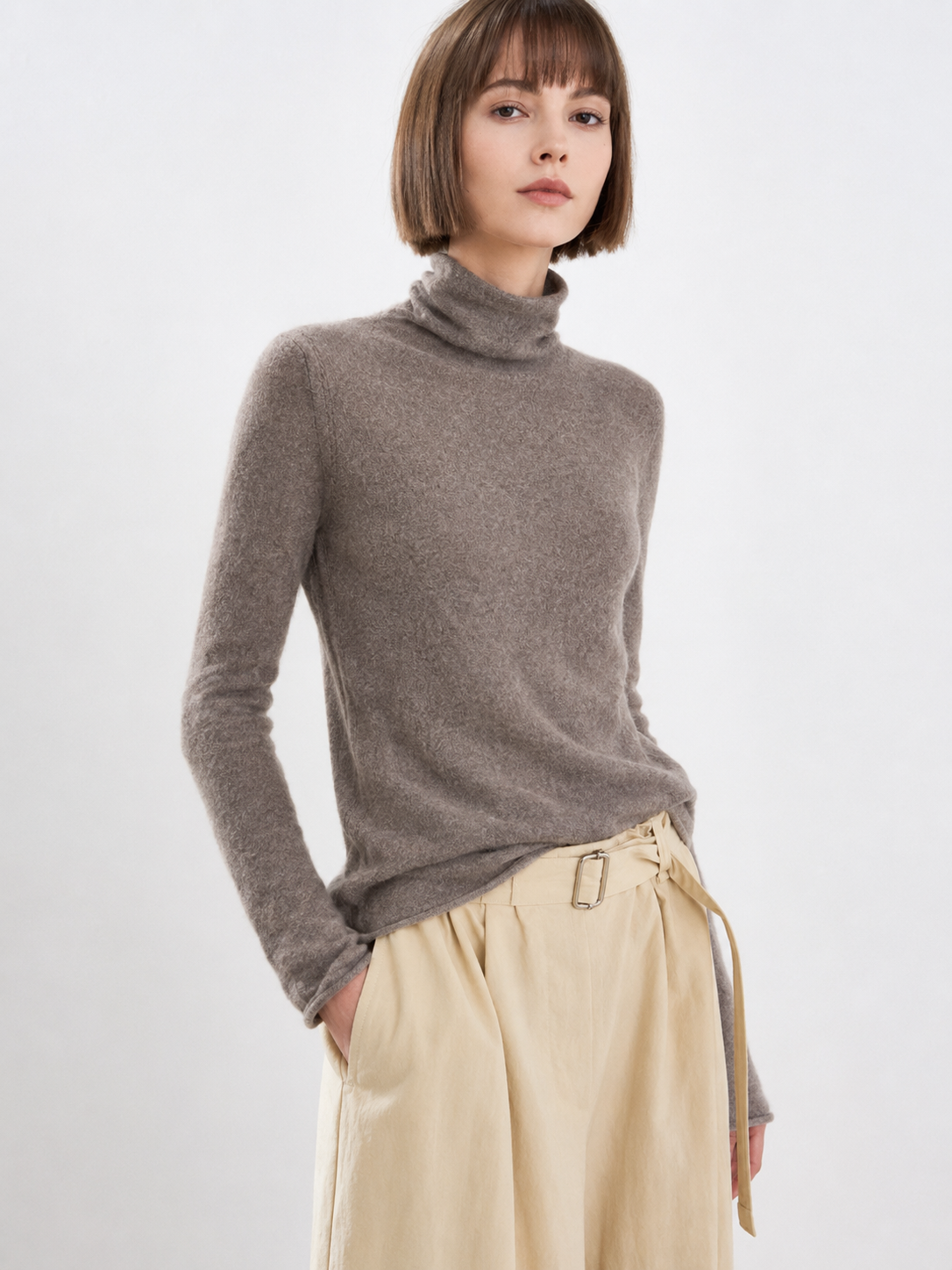 Womens Turtleneck Sweater Long Sleeve Slim Fit Knitted Pullover Ladies High Neck Cashmere Feel Autumn Winter Knit Jumper