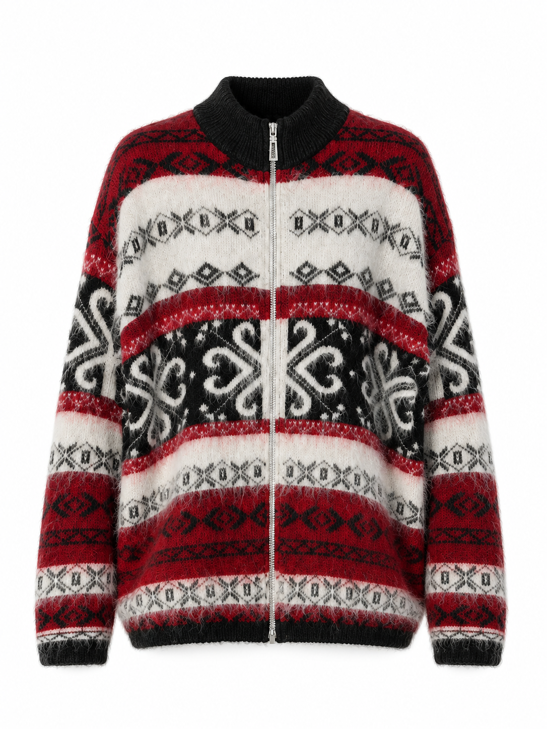OEM jacquard zipper plush collar cashmere wool women's button down sweater of high-end quality