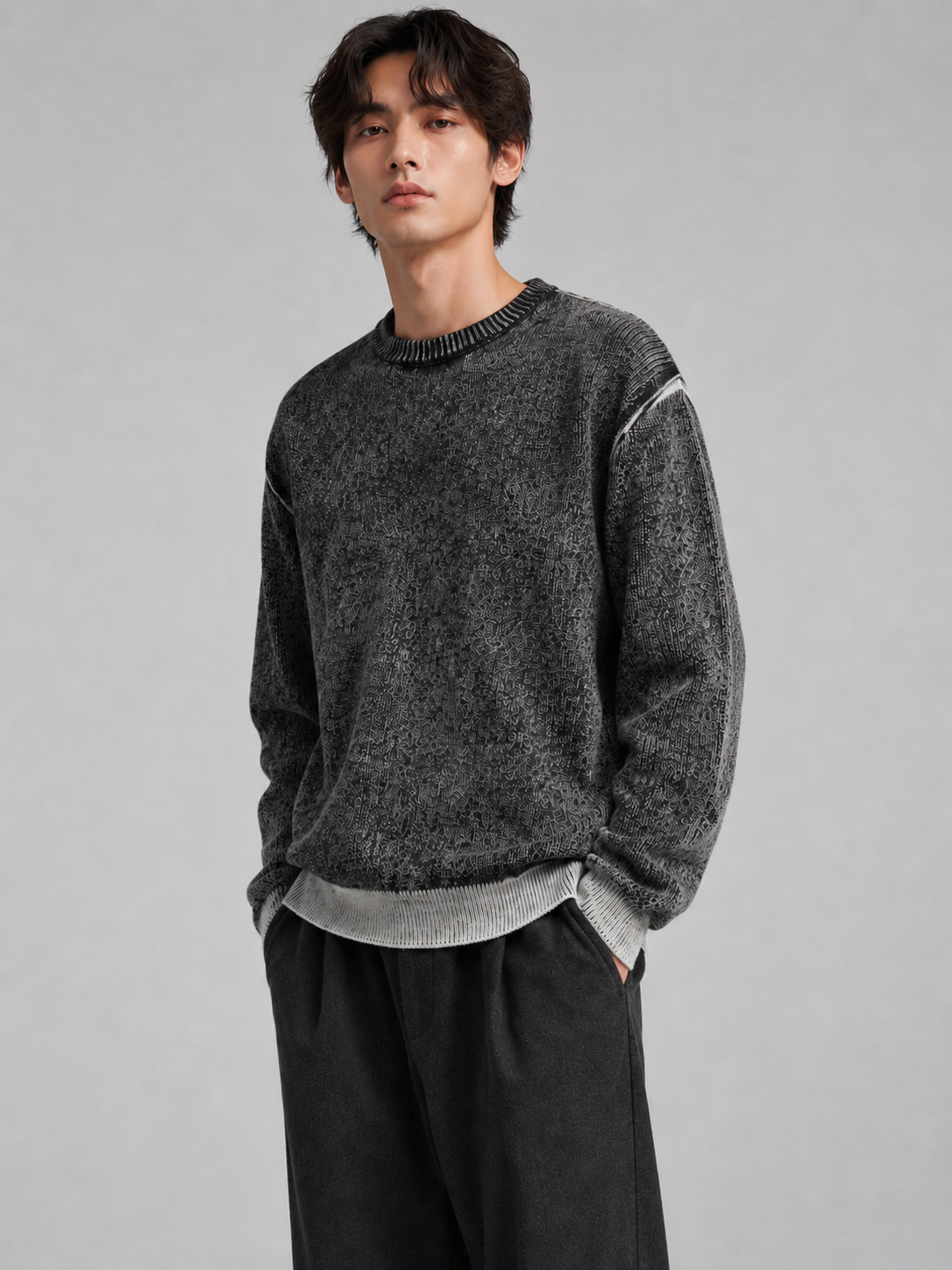 New Design logo Knitwear Fashion Casual Long Sleeve RIB Knitted Top Pullover Cotton Crew Neck Custom Men Knitted Sweater