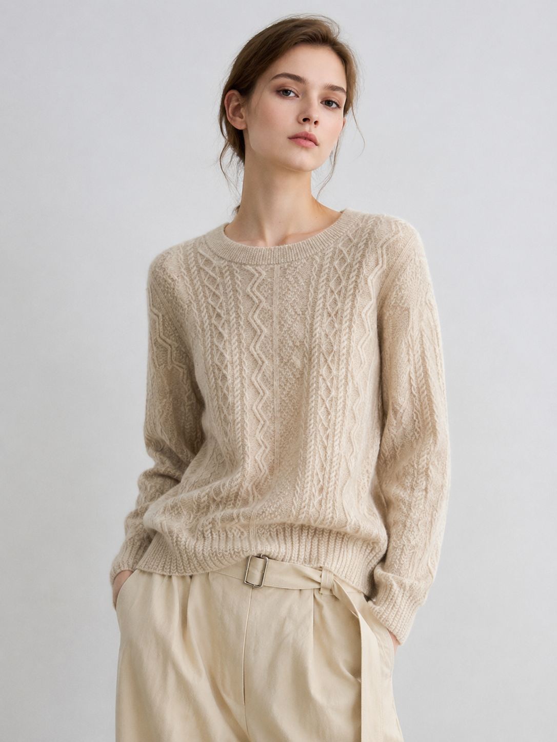 Ladies' Winter Casual Full-Body Twisted Knitted Cashmere Sweater Breathable Anti-Wrinkle Anti-Pilling Warm Comfortable