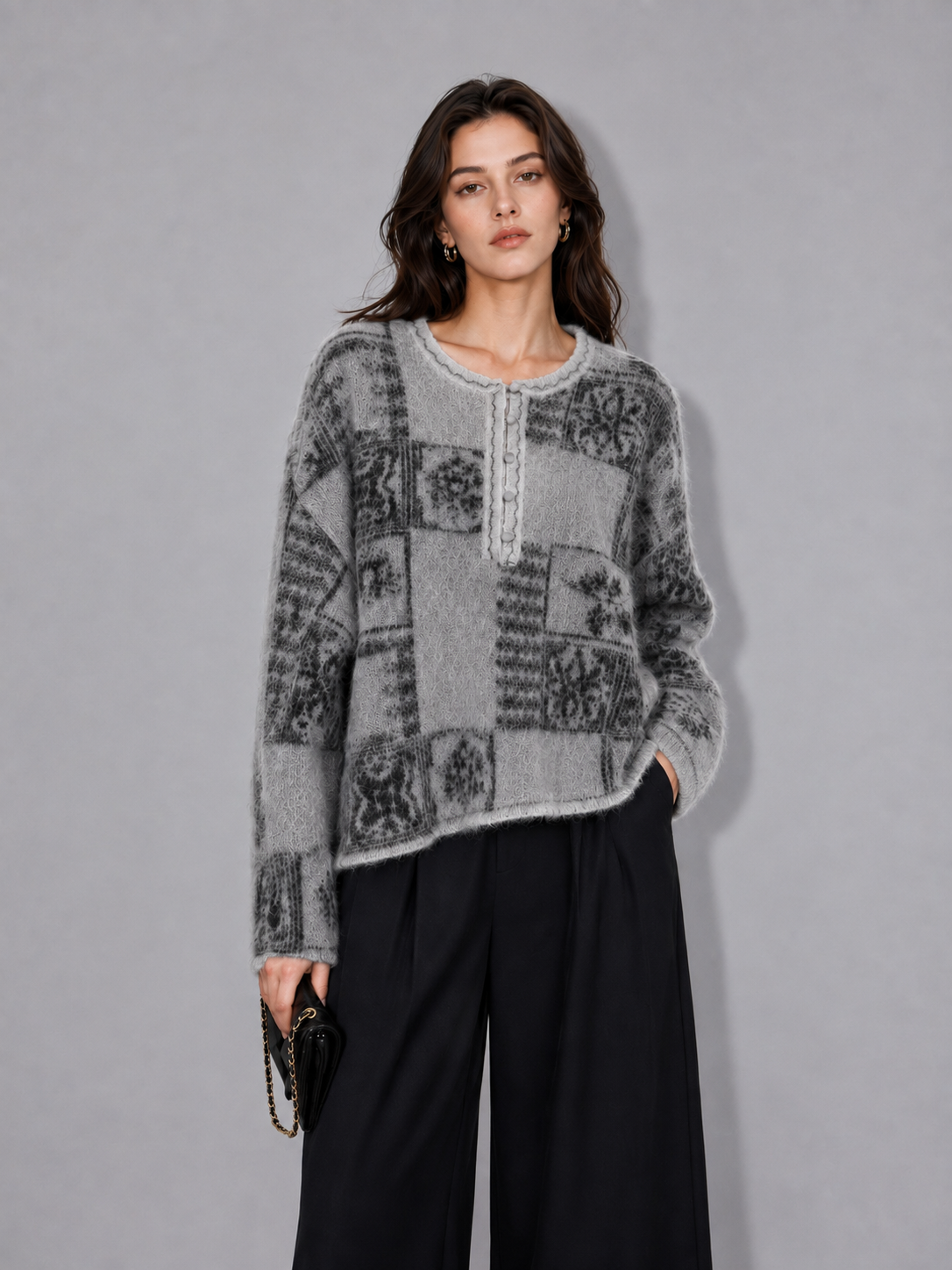 Early Autumn New Korean Retro Jacquard Thickened Wool Knit Half-Cardigan Delicate & Soft Silhouette Top for Women