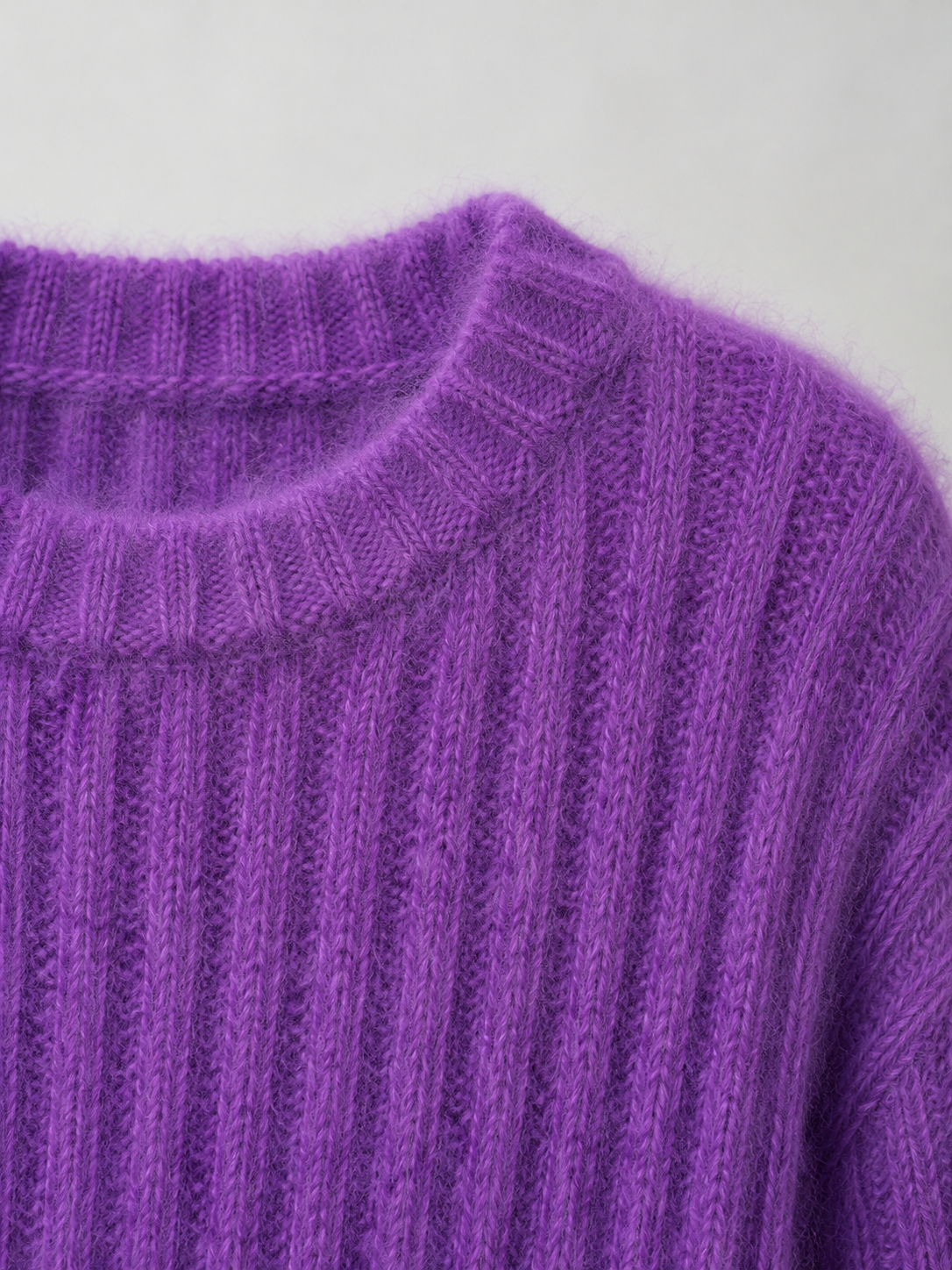 Women Sweater Purple Ribbed Knit Pullover Ladies Crew Neck Fluffy Oversized Jumper Autumn Winter Knitwear