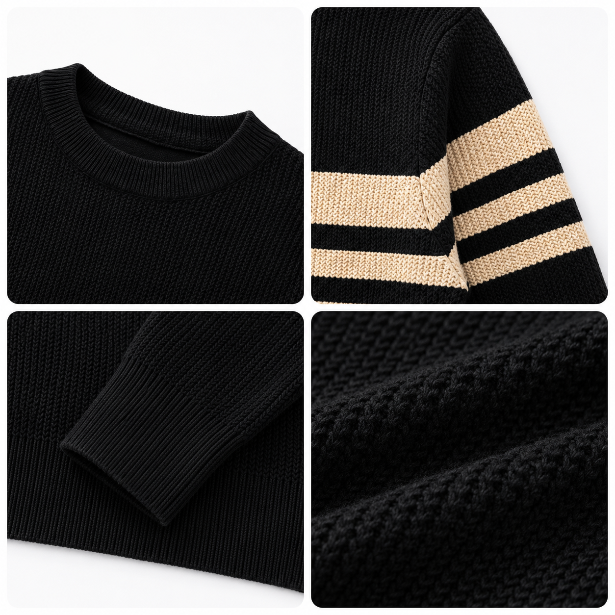 Men's New Arrival Autumn Casual Crew Neck Long Sleeve Custom Fit Patchwork Knitted Front Logo 100% Cotton Sweater