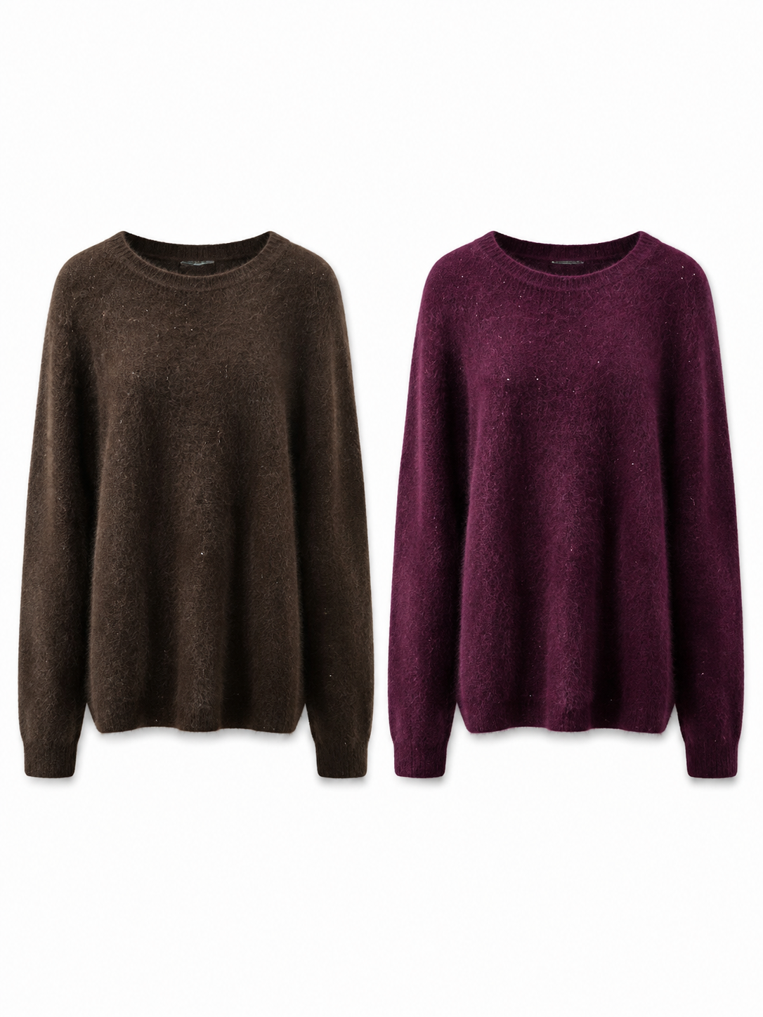 Women Fuzzy Knit Sweater Crew Neck Mohair Blend Pullover Ladies Oatmeal Beige Jumper Soft Hairy Autumn Winter Knitwear