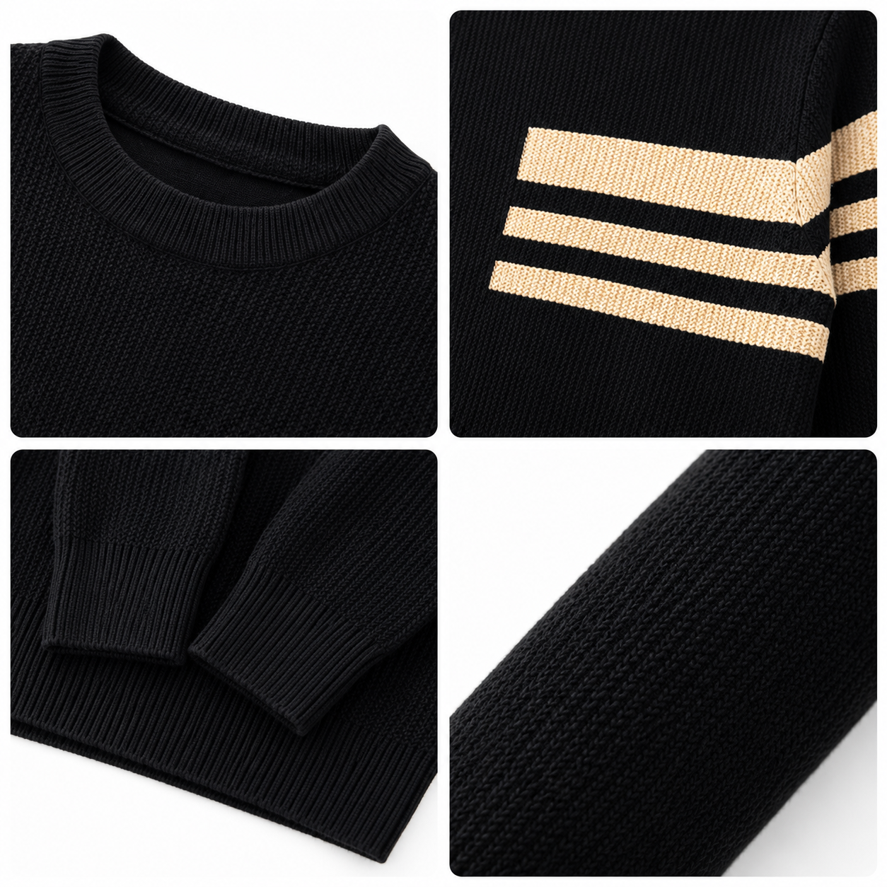Men's New Arrival Autumn Casual Crew Neck Long Sleeve Custom Fit Patchwork Knitted Front Logo 100% Cotton Sweater