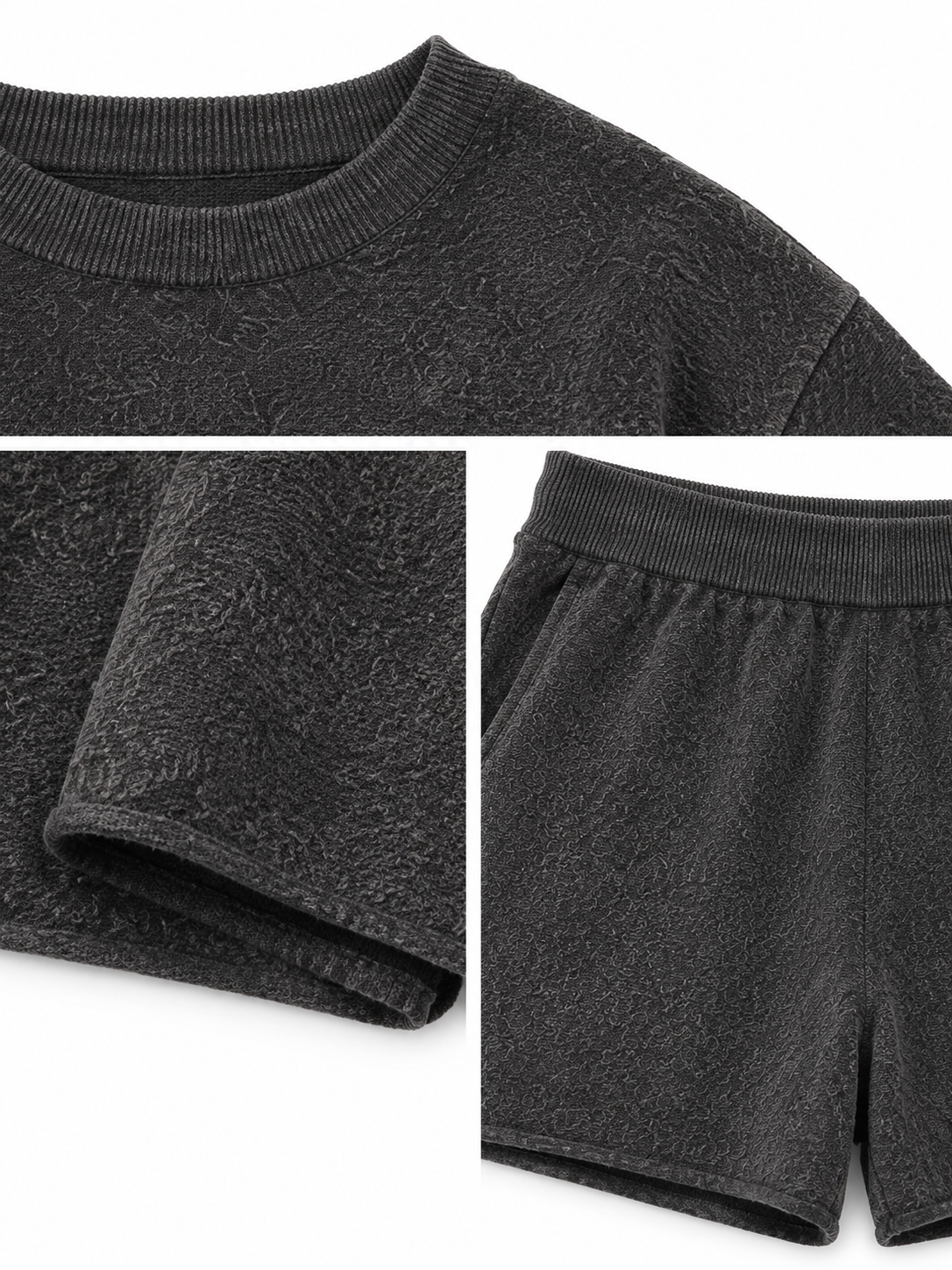 Women Knit Two Piece Set Short Sleeve Crew Neck Sweater and Wide Leg Bermuda Shorts Dark Grey Lounge Outfit Suit
