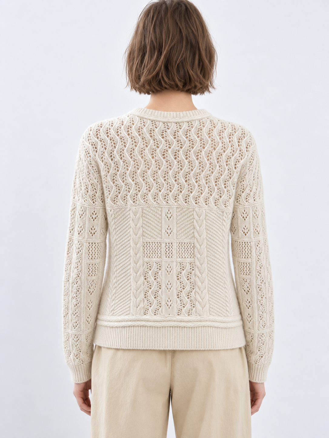Women's Cable Knit Cardigan Crew Neck Zip Up Sweater Jacket with Four Patch Pockets Long Sleeve Casual Knitwear