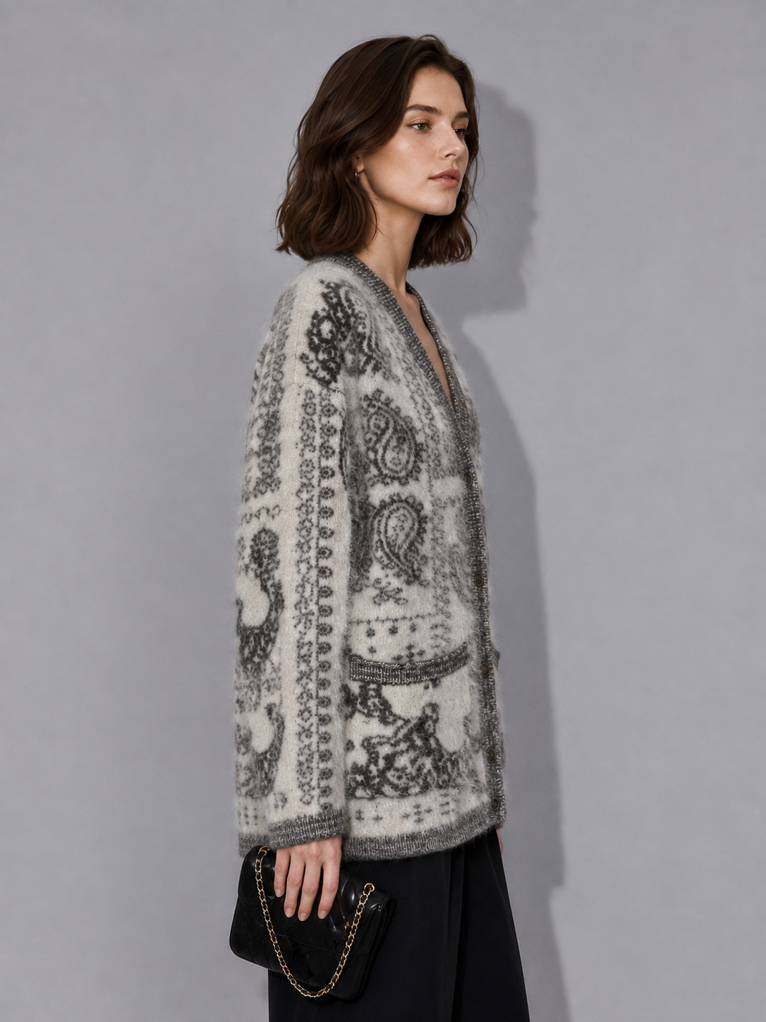 Sweater Cardigan Women Autumn-Winter Sweater Top Factory Direct Sales V-Neck Knit Shirt Printed Knitwear Women'S Coat