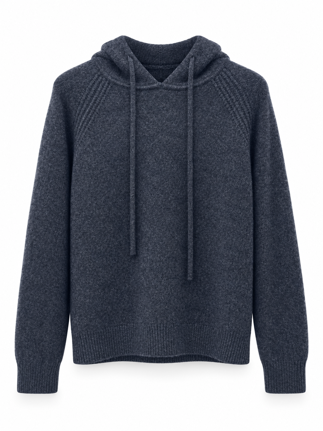 Women's Hooded Knit Sweater Long Sleeve Drawstring Pullover with Ribbed Raglan Detail Relaxed Fit Casual Jumper