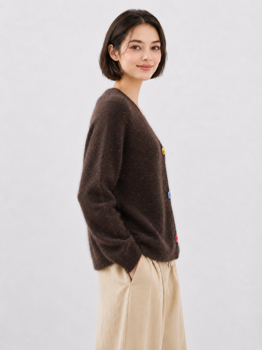 Women Fuzzy Knit Vest Sleeveless Mohair Sweater Argyle Diamond Intarsia Split Neck Khaki Knitted Tank Top for Autumn