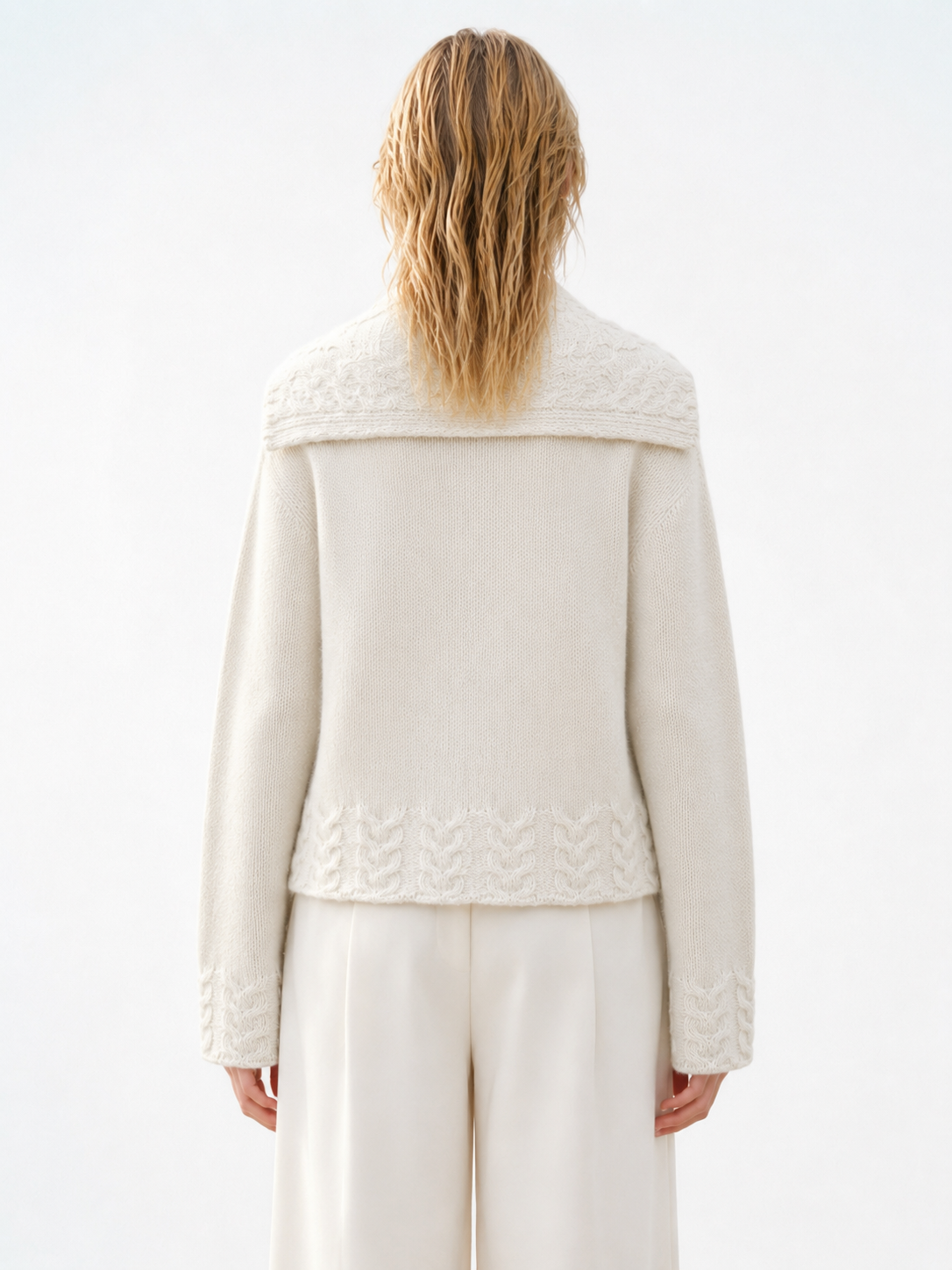 Women Half Zip Cable Knit Sweater Oversized Lapel Collar Pullover Ladies Knitted Jumper Solid Cream Winter Knitwear