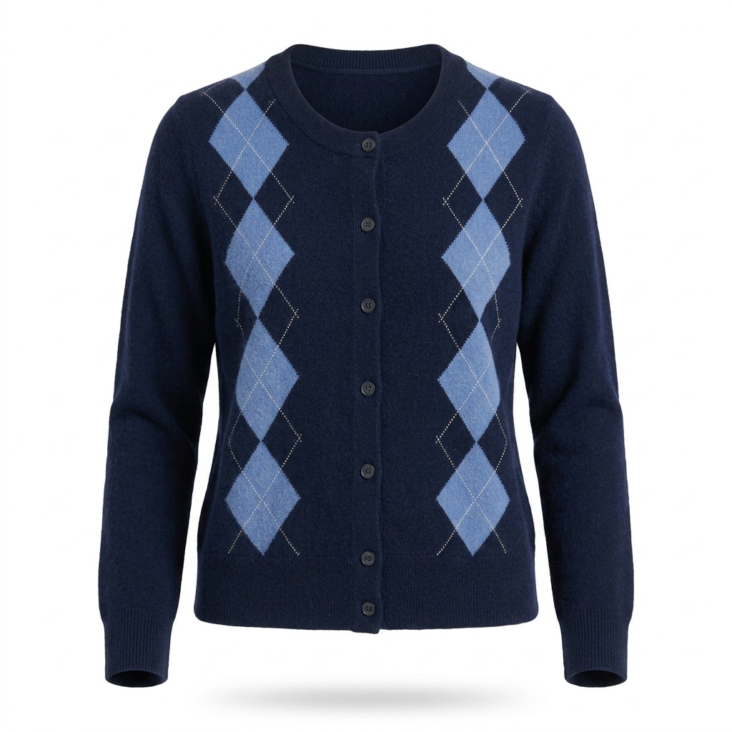Women's Argyle Pattern Knit Cardigan Cashmere Wool Blend Autumn Winter Casual Office Outerwear