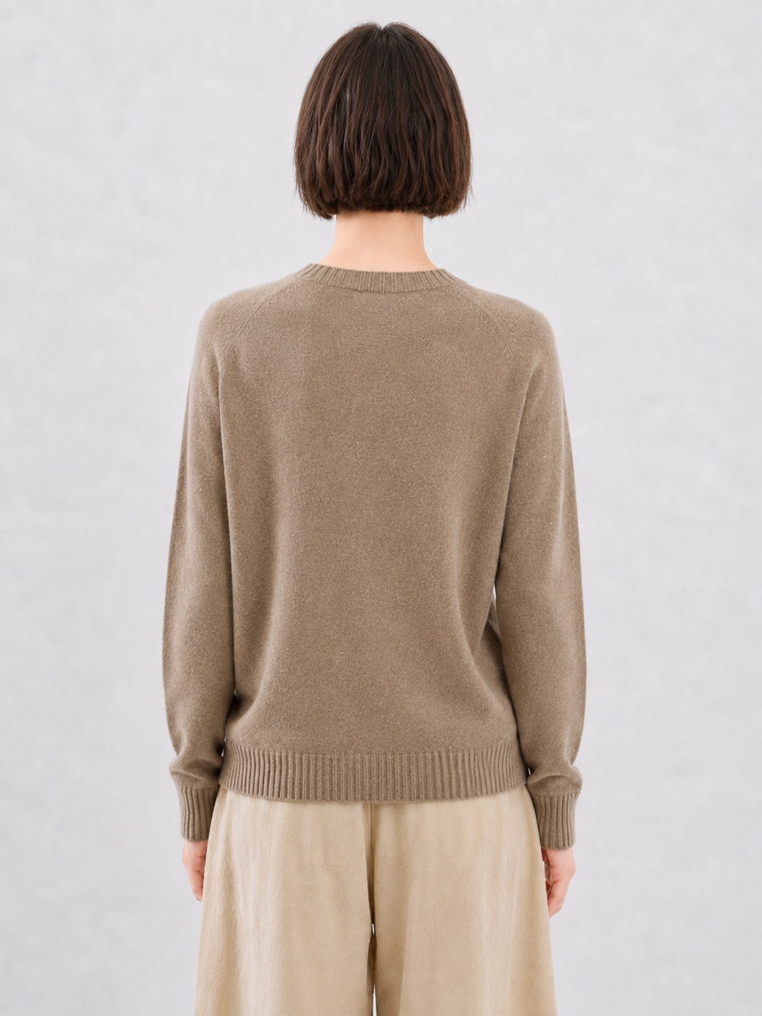 Womens Solid Crew Neck Knit Sweater Raglan Sleeve Loose Pullover Taupe Ribbed Ladies Jumper Autumn Winter Knitwear