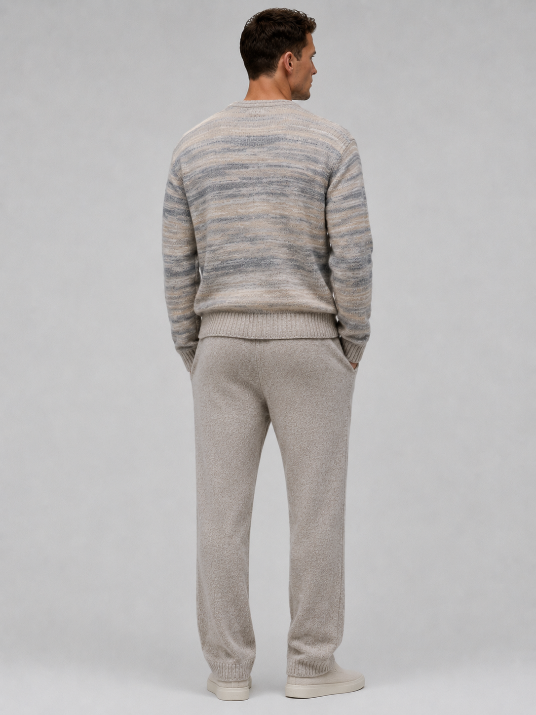 Custom LOGO Men Long Sleeve Crew Neck Pullover Stripe Knitwear Winter Fuzzy Casual Jumper Mohair Knitted Sweater
