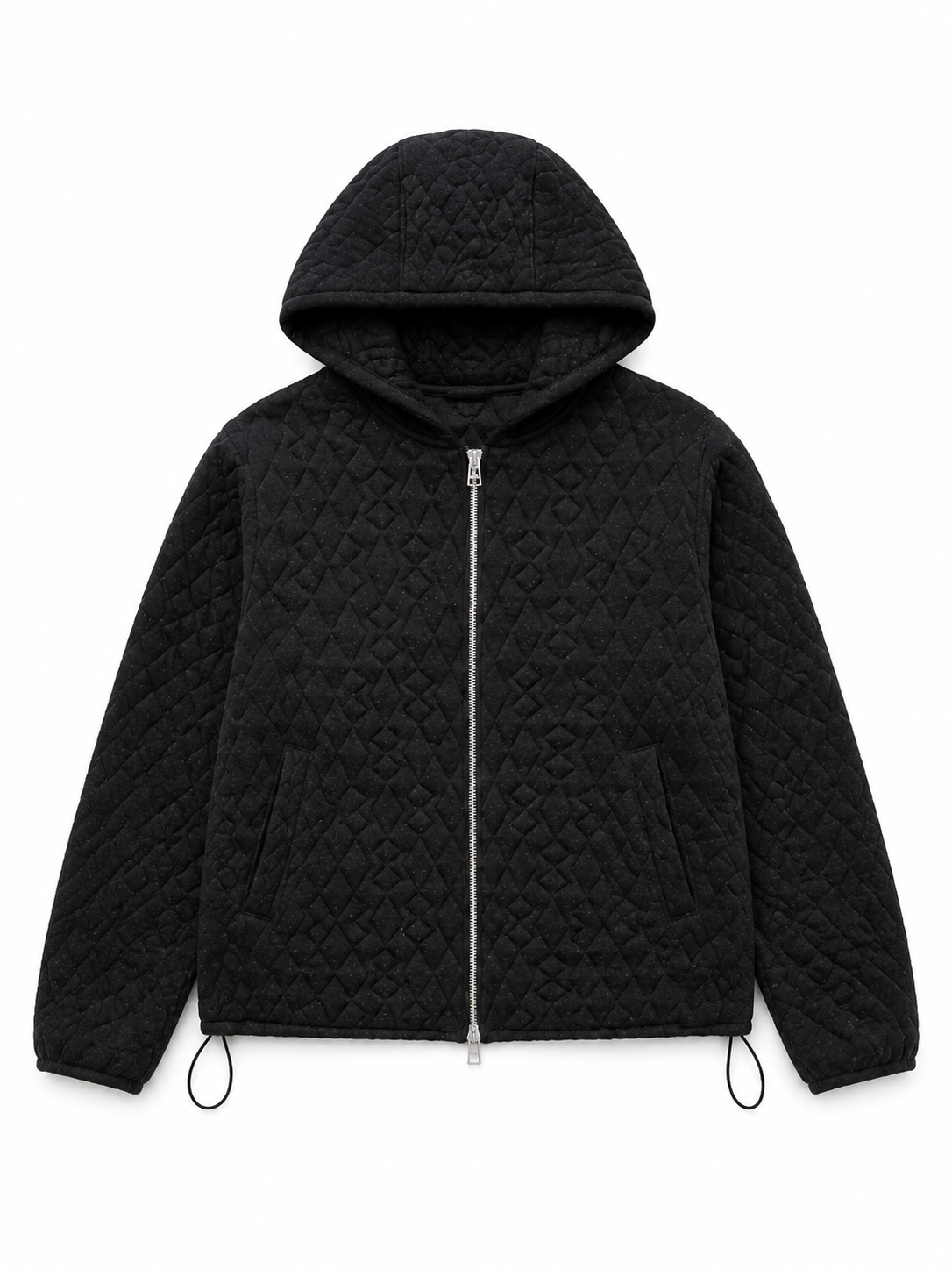 Women Quilted Hooded Jacket Zip Up Long Sleeve Lightweight Padded Hoodie Black Drawstring Short Coat for Autumn Winter