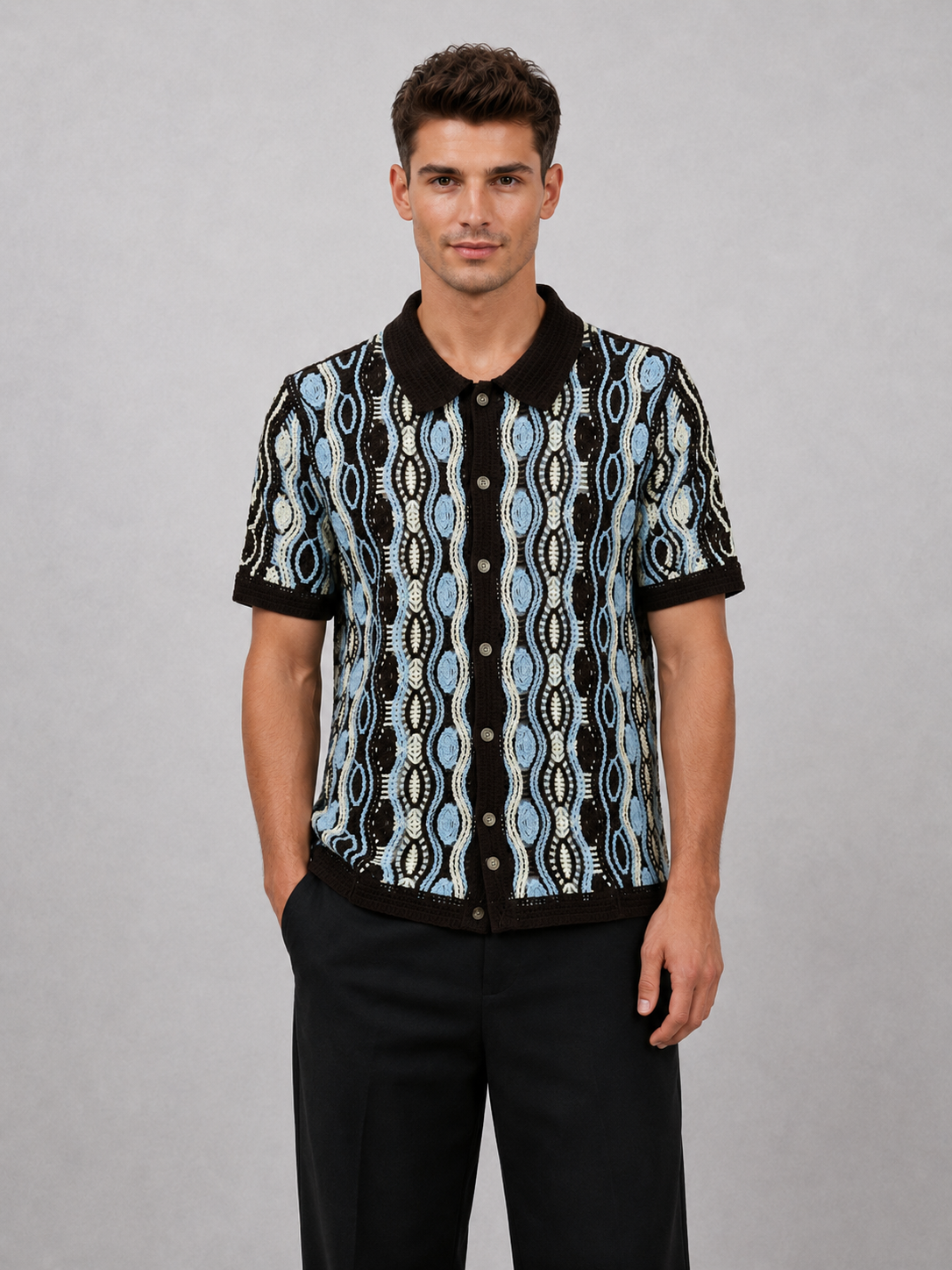 High-quality Custom-made Cardigan Short Sleeves Floral Pattern Cotton-spandex Anti-pilling Quick Dry Men's Summer