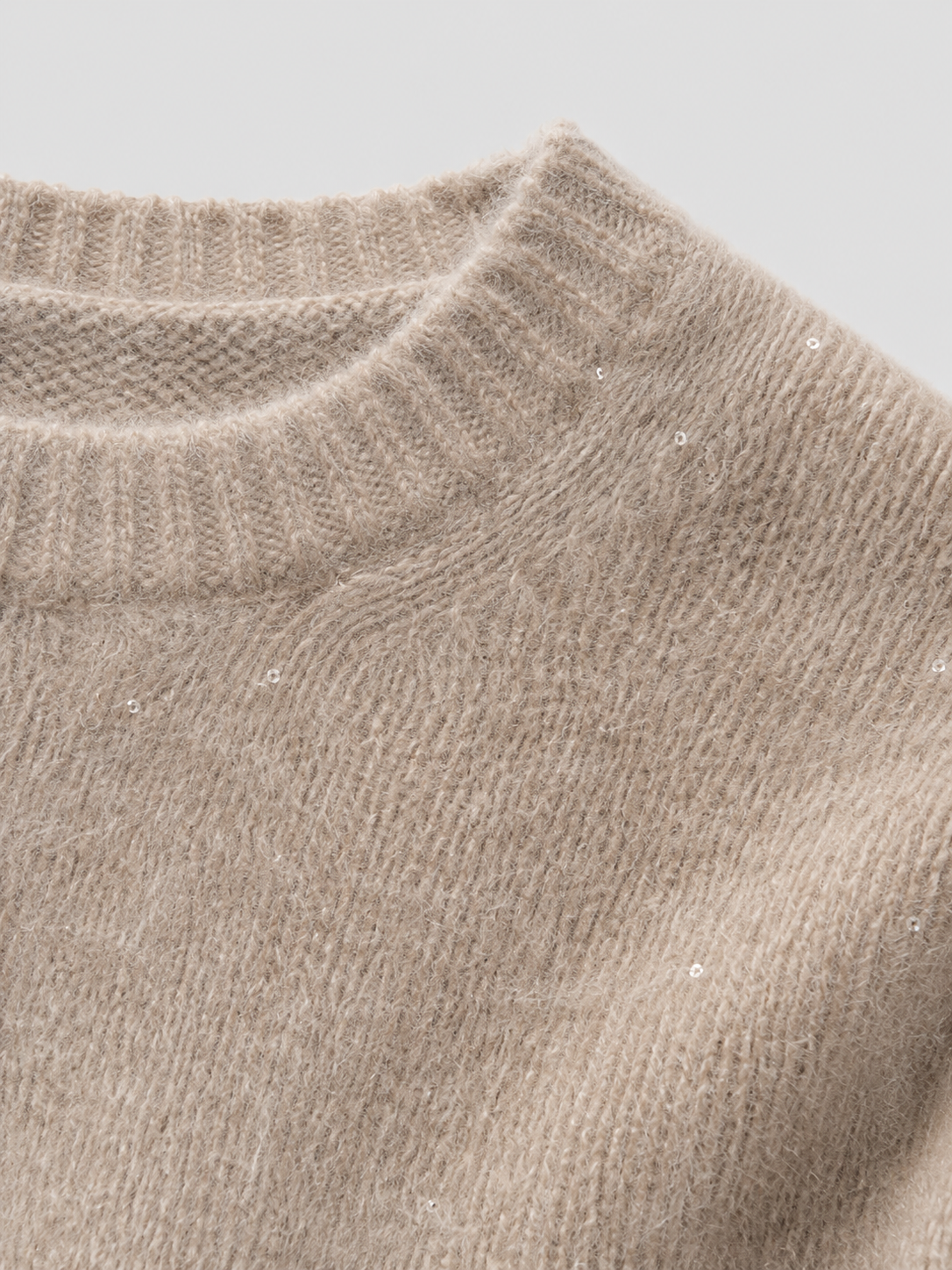 Women Fuzzy Knit Sweater Crew Neck Mohair Blend Pullover Ladies Oatmeal Beige Jumper Soft Hairy Autumn Winter Knitwear