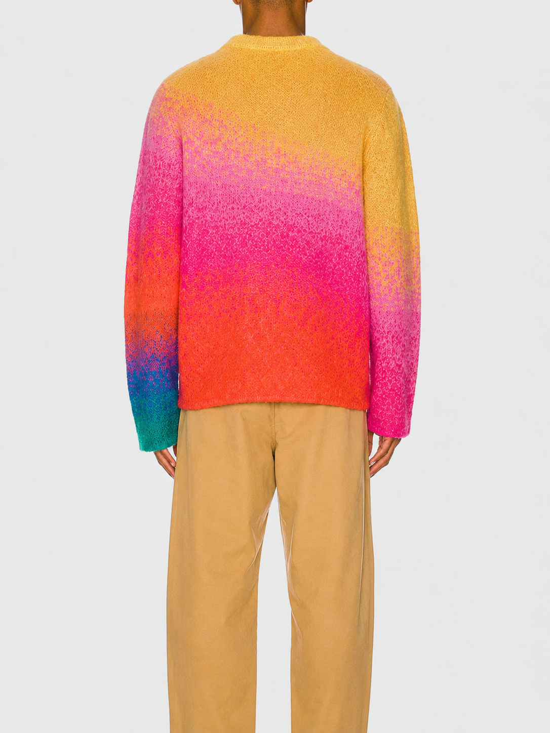Custom LOGO OEM Men Mohair Sweater Winter Gradient Jacquard Pattern Knitted Jumper Design Pullover Knitwear Custom Knit Sweater