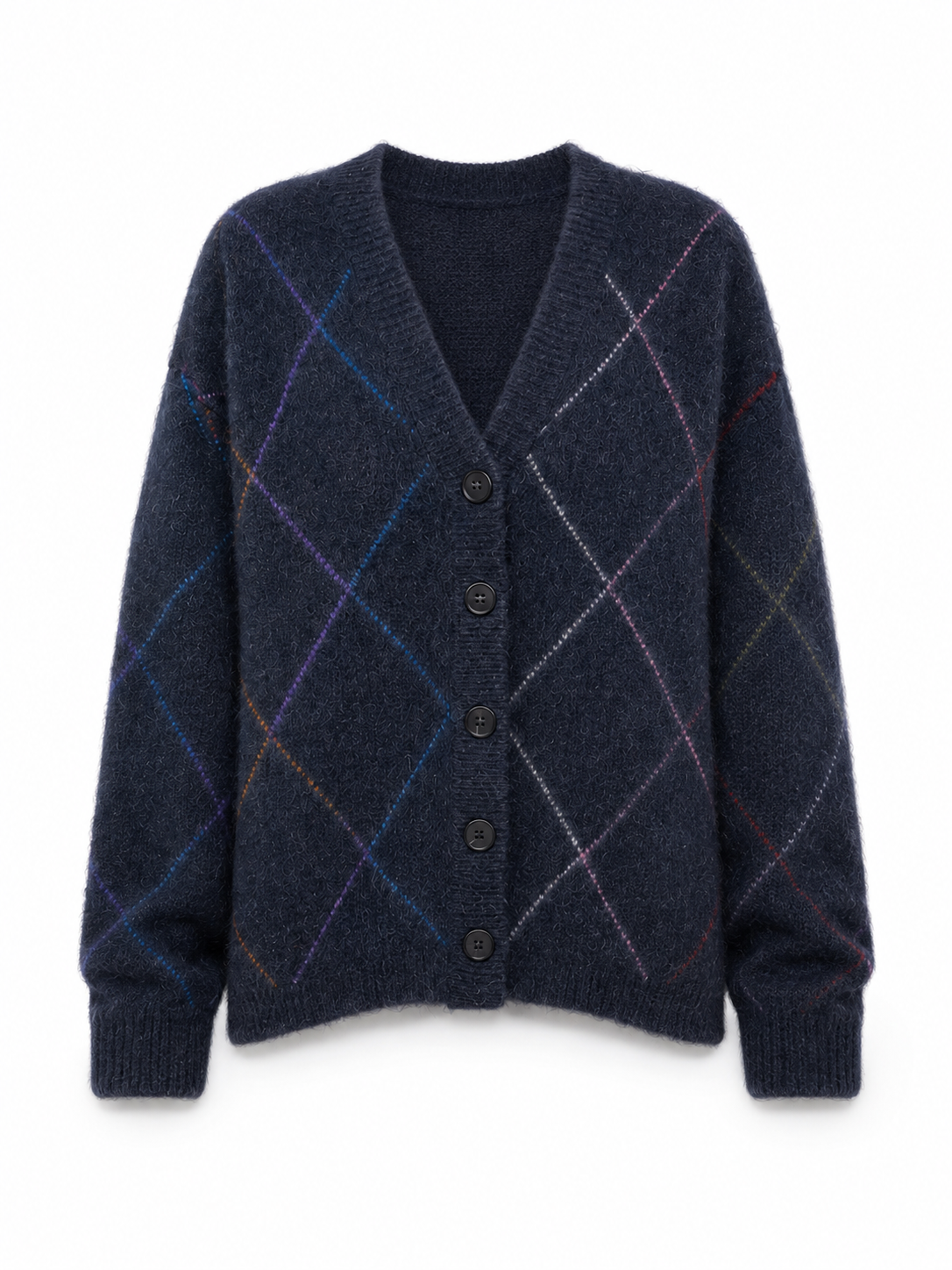 Womens Argyle Knit Cardigan V Neck Button Down Oversized Sweater Ladies Long Sleeve Autumn Winter Knitted Jumper Coat