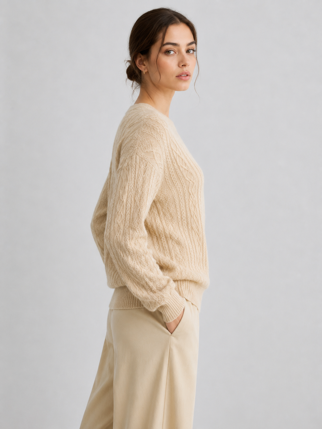 Ladies' Winter Casual Full-Body Twisted Knitted Cashmere Sweater Breathable Anti-Wrinkle Anti-Pilling Warm Comfortable