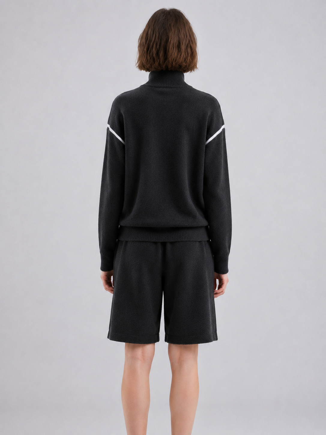 Women's Two Piece Knit Shorts Set Half Zip Mock Neck Pullover and Elastic Waist Bermuda Shorts Casual Outfit