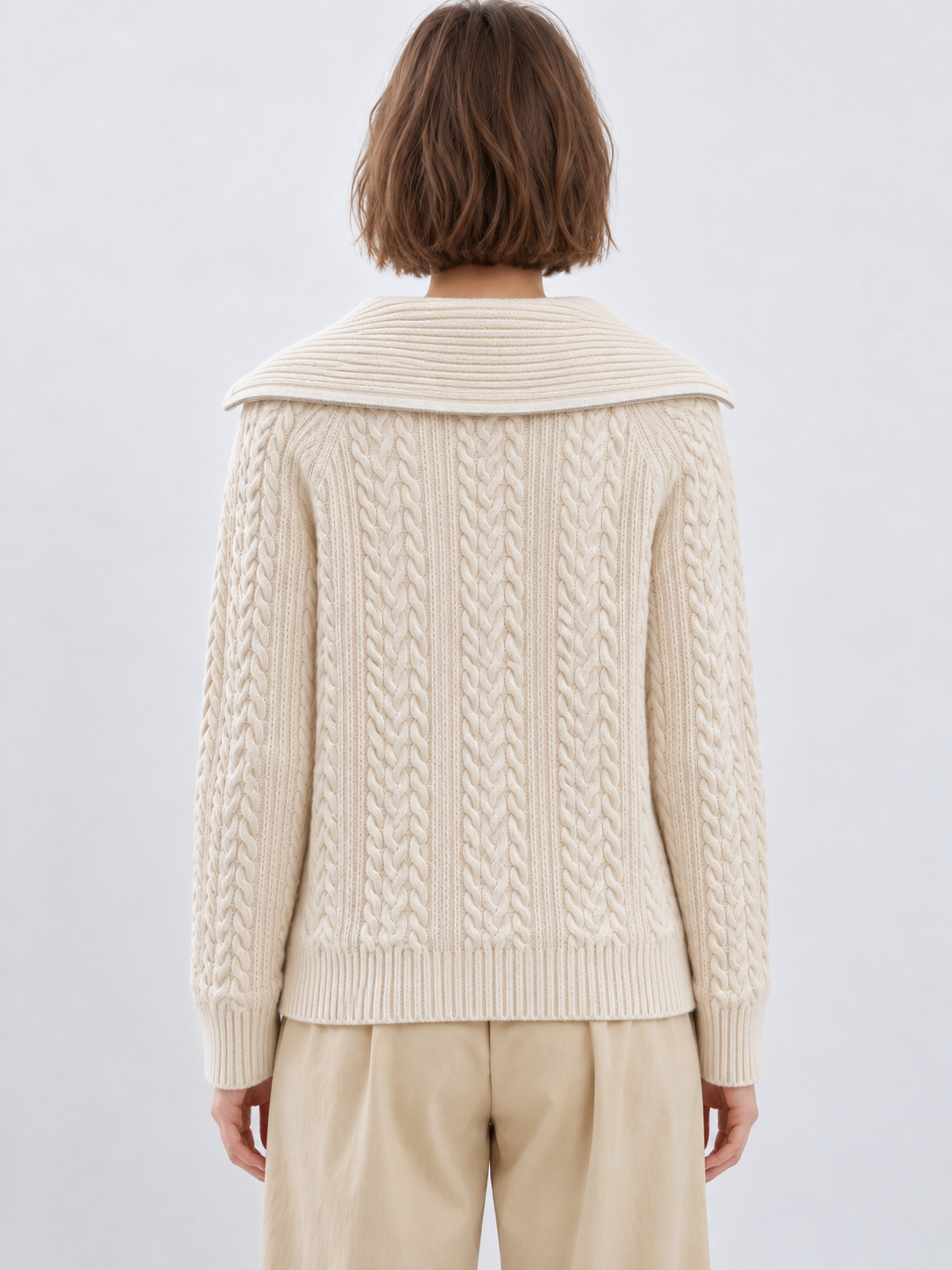 Women's Cable Knit Sweater Half Zip Wide Collar Long Sleeve Pullover Casual Fall Winter Jumper