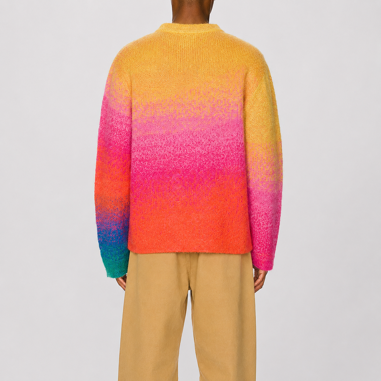 Custom LOGO OEM Men Mohair Sweater Winter Gradient Jacquard Pattern Knitted Jumper Design Pullover Knitwear Custom Knit Sweater