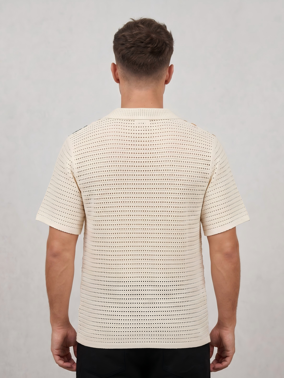 Wholesale Men's Polo Shirt Summer Casual Short Sleeve Imitation Hand-Crocheted Cardigan Slim Fit Hollow Floral Knitted Lapel Top