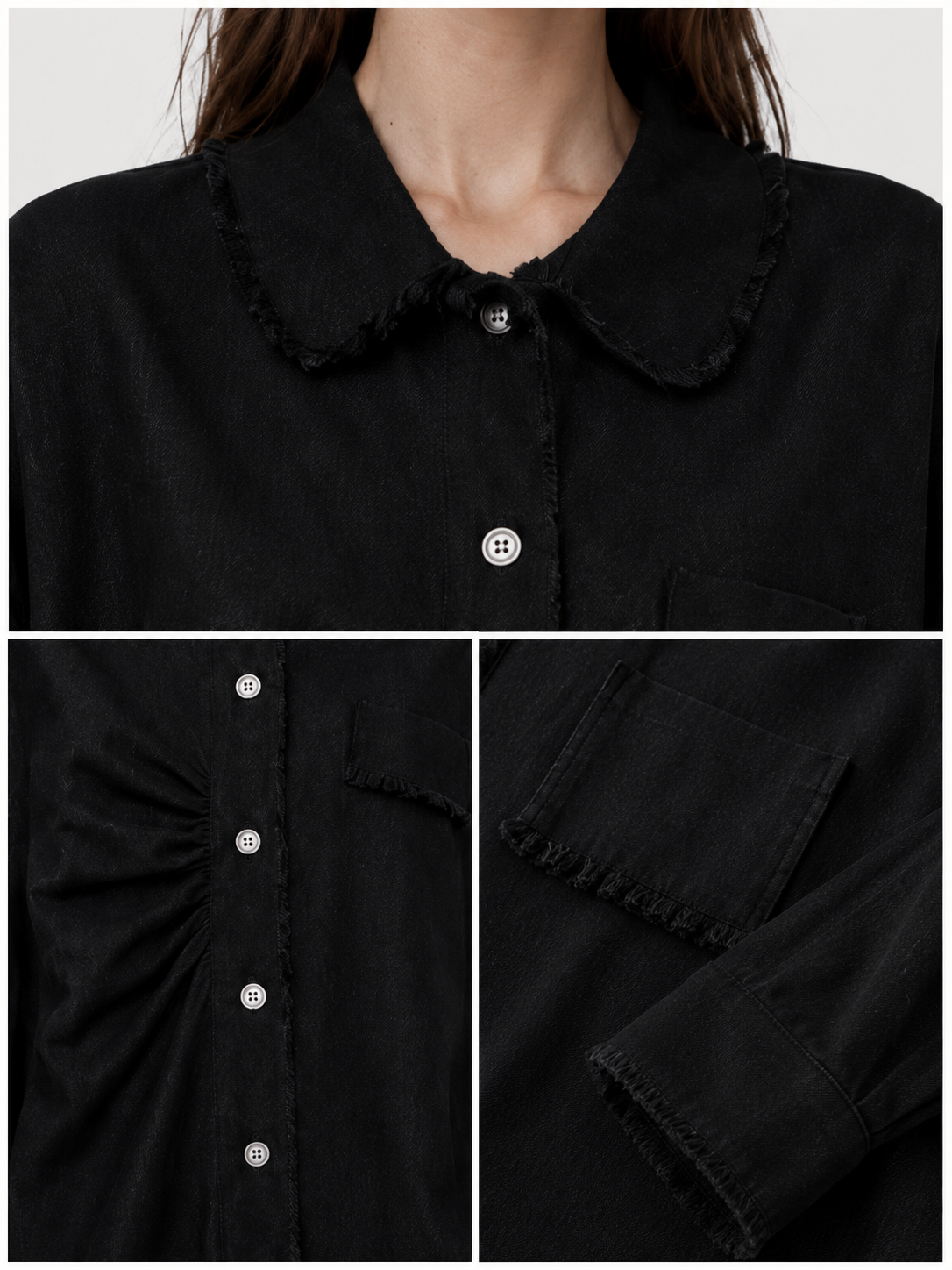 Luxury Wool Blend Overshirt Jacket – Minimalist Black Knit Cardigan Shirt with Vintage Collar	