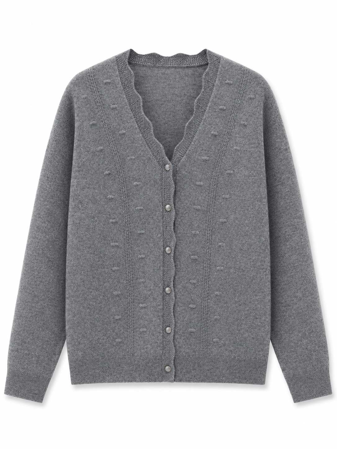 Knitted cardigan with wave-edge design, long-sleeved cream-colored sweater coat, factory direct price, women's top, fashionable and versatile
