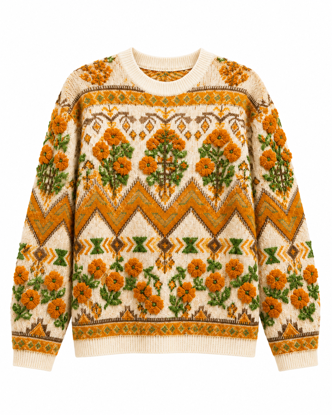 Custom Knitwear Manufacturer Print Pattern Floral Sweater Women Knitted Pullover Crew Neck Winter Knit Women Sweater