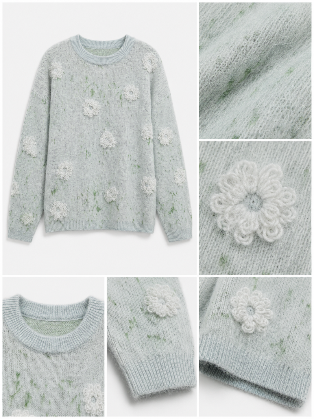 OEM&ODM Wholesale Fashion 3D Flower Knit Top Crew Neck Jacquard Pullover Fluffy Feminine Knitwear Casual Long Sleeve Sweater