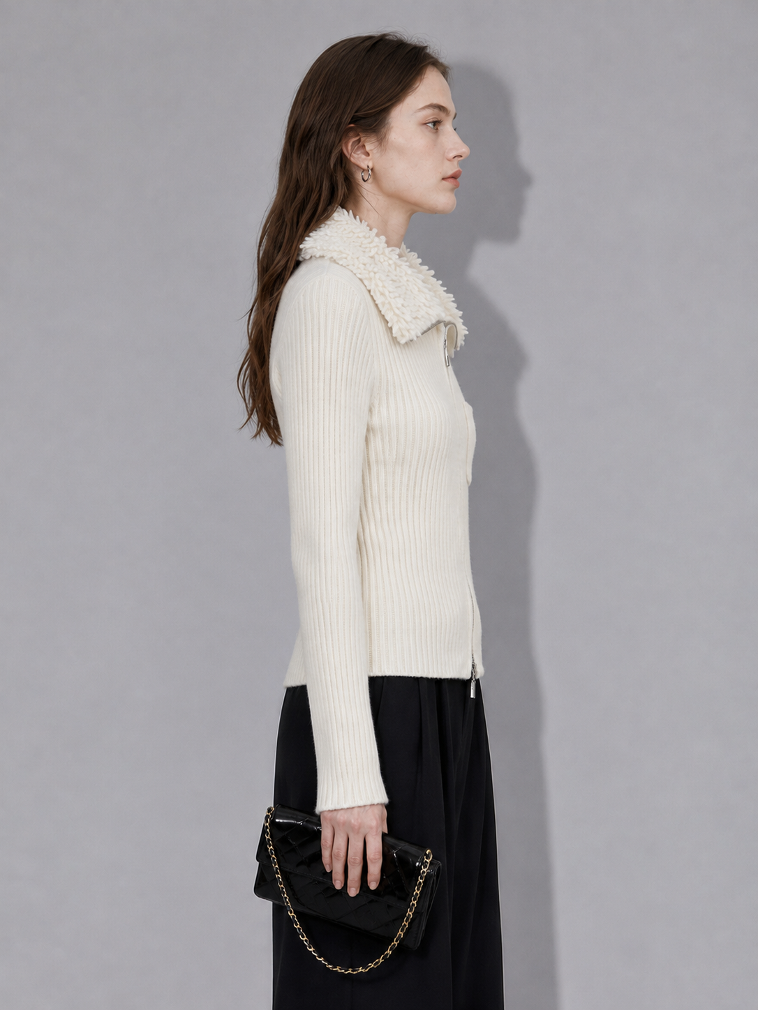 Womens Zip Up Knit Cardigan Lapel Collar Ribbed Sweater Jacket Ladies Long Sleeve Slim Fit Autumn Winter Knitted Outwear