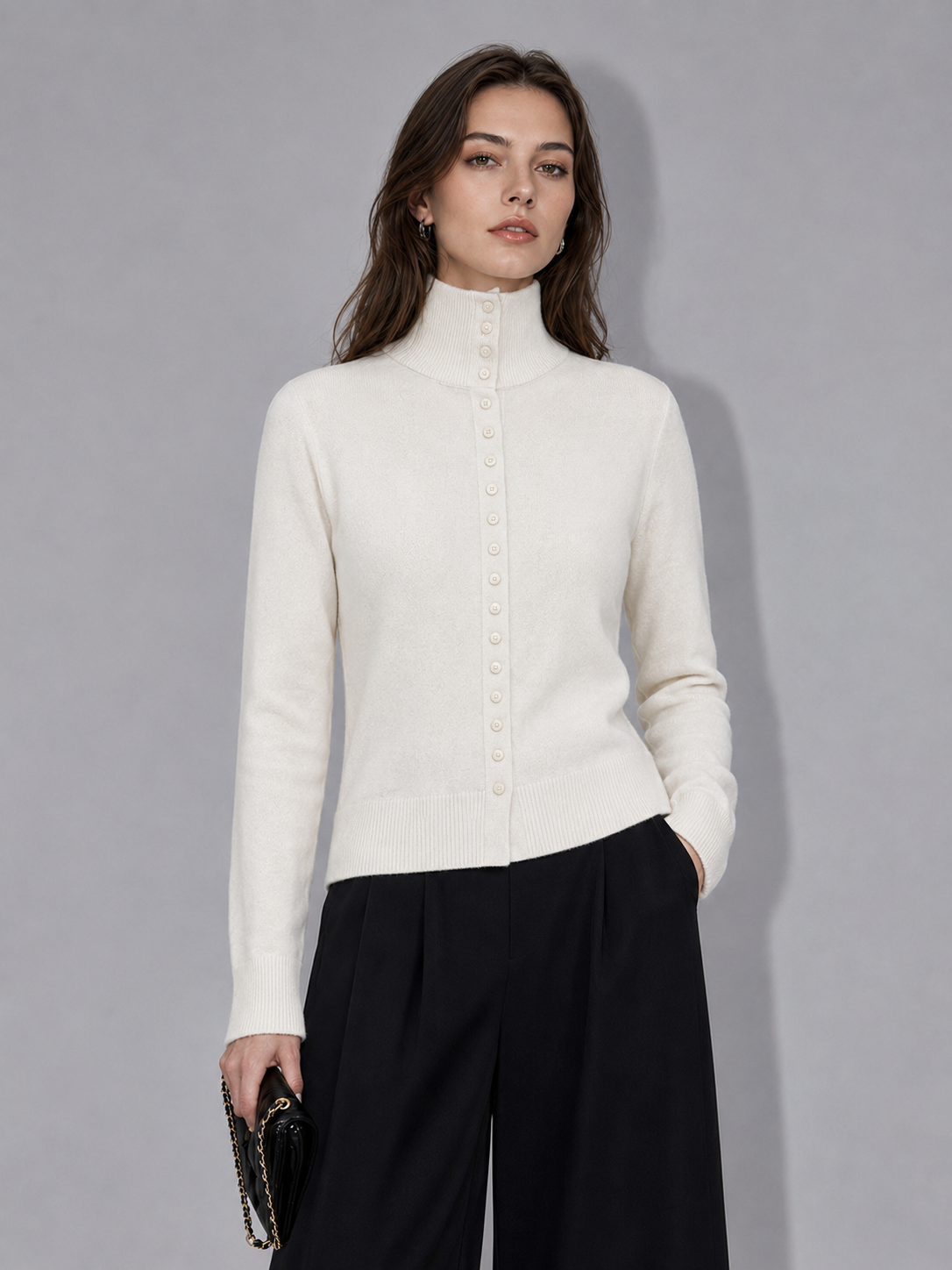 High Quality New Style Knitted 100% Wool High Neck Women Sweater