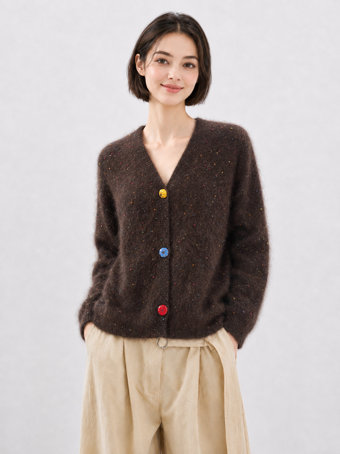 Women Fuzzy Knit Vest Sleeveless Mohair Sweater Argyle Diamond Intarsia Split Neck Khaki Knitted Tank Top for Autumn