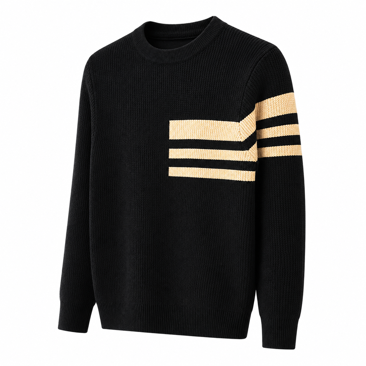Men's New Arrival Autumn Casual Crew Neck Long Sleeve Custom Fit Patchwork Knitted Front Logo 100% Cotton Sweater